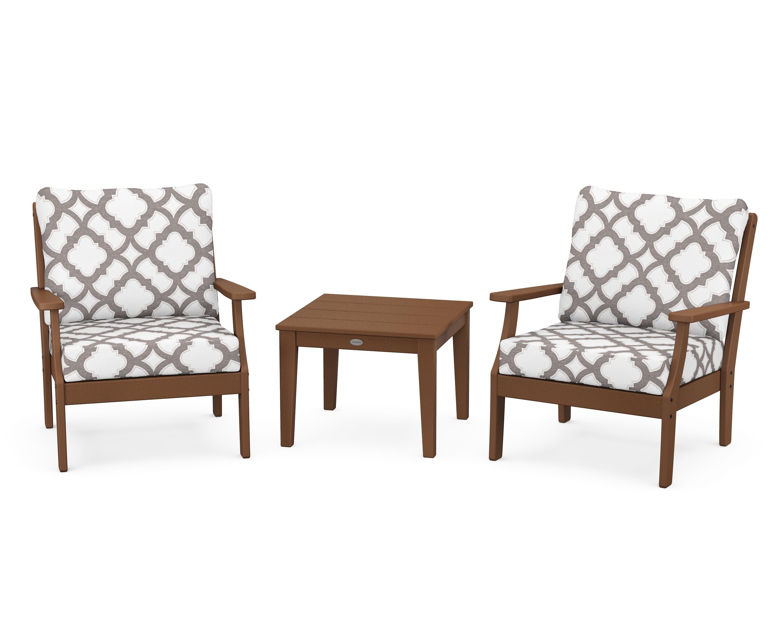 Braxton 3-Piece Deep Seating Set in Teak / Trellis Grey Mist