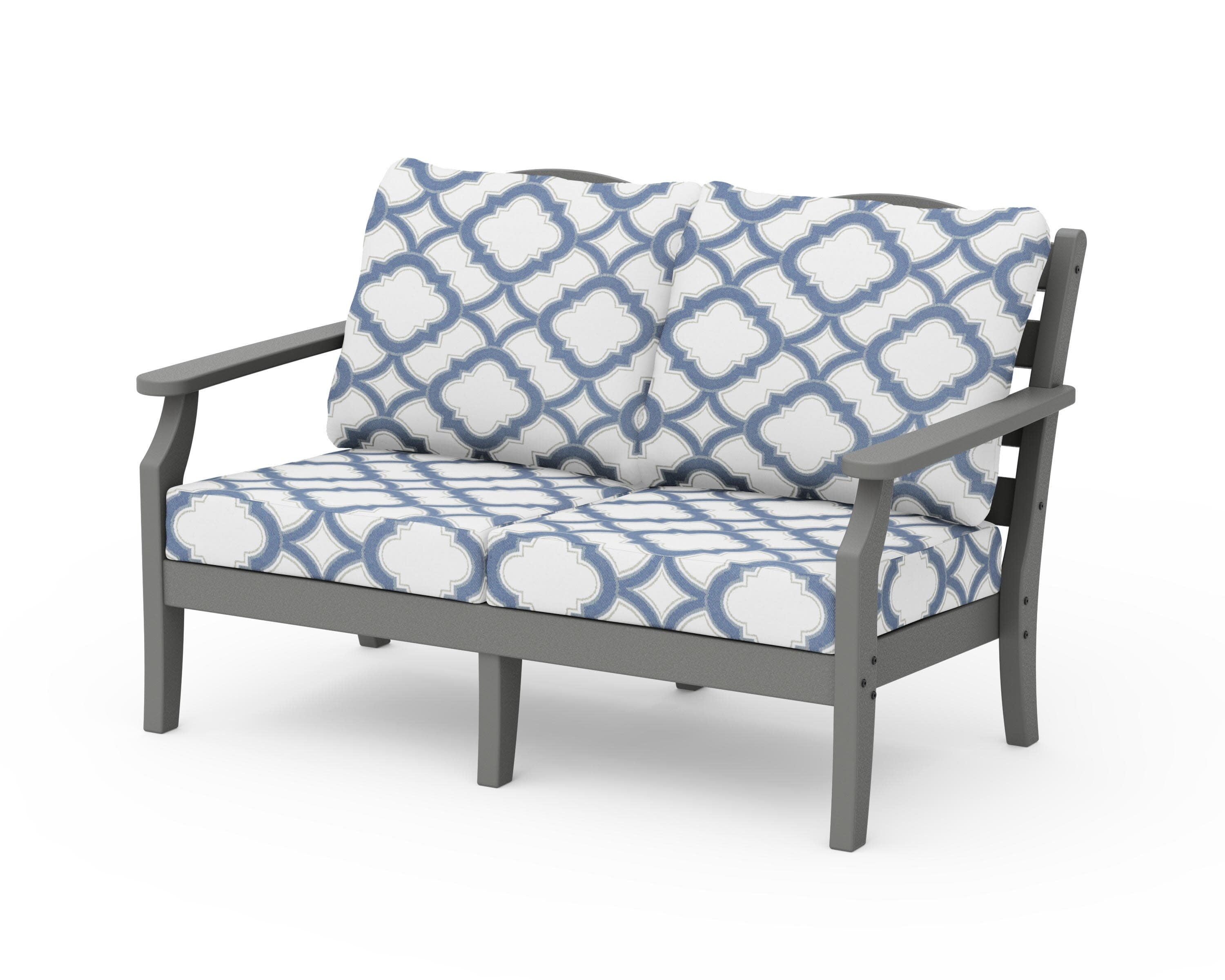 Savannah Deep Seating Loveseat in Slate Grey / Trellis Sky Blue