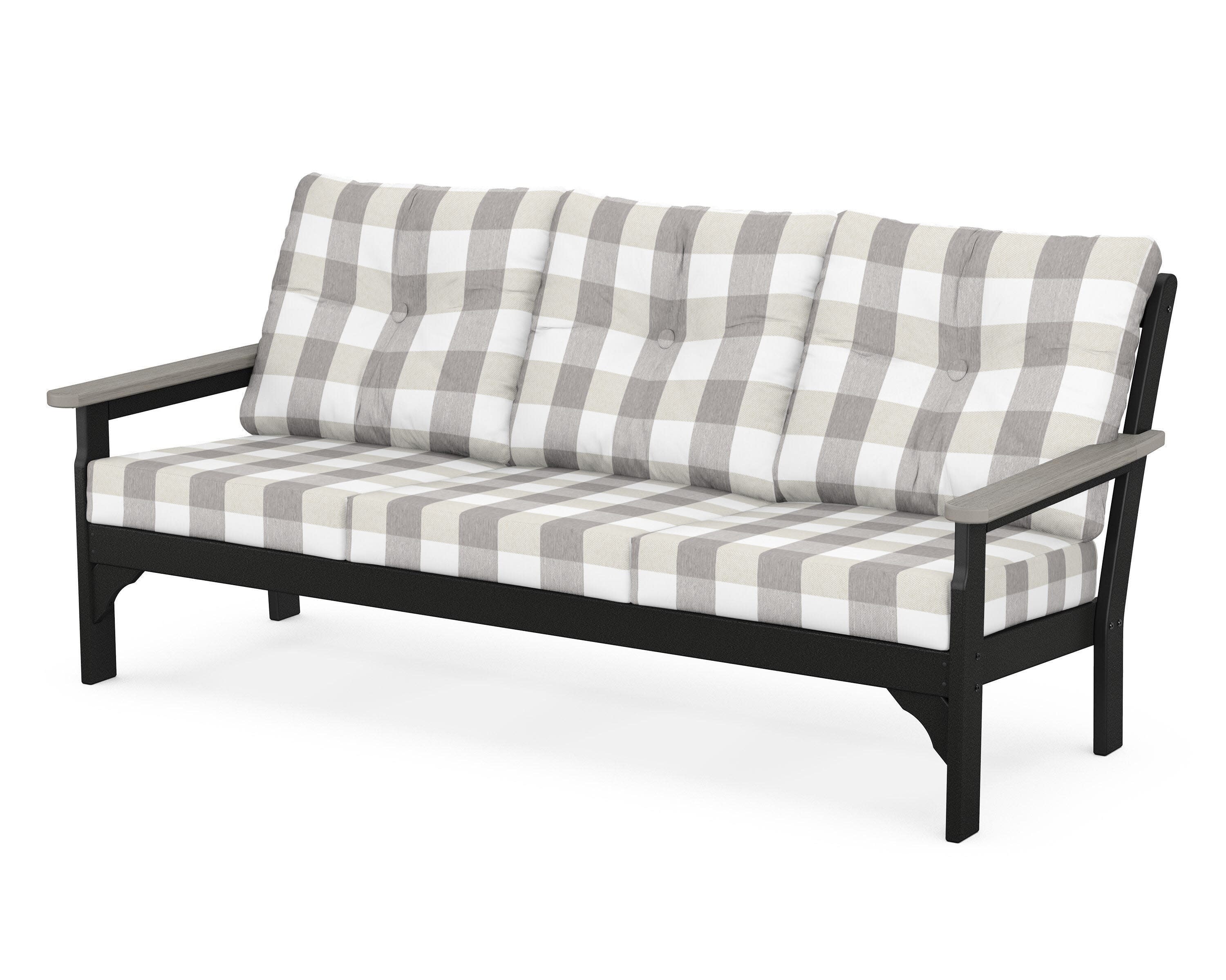 Vineyard Deep Seating Sofa in Black / Driftwood / Buffalo Plaid Grey Mist