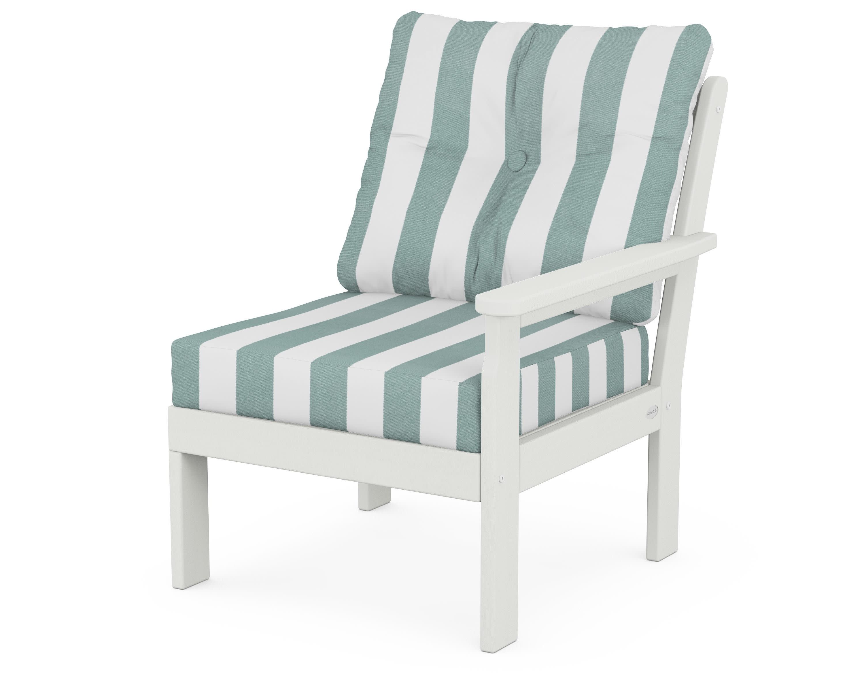 Vineyard Modular Right Arm Chair in Vintage White / Cabana Stripe Glacier Spa
