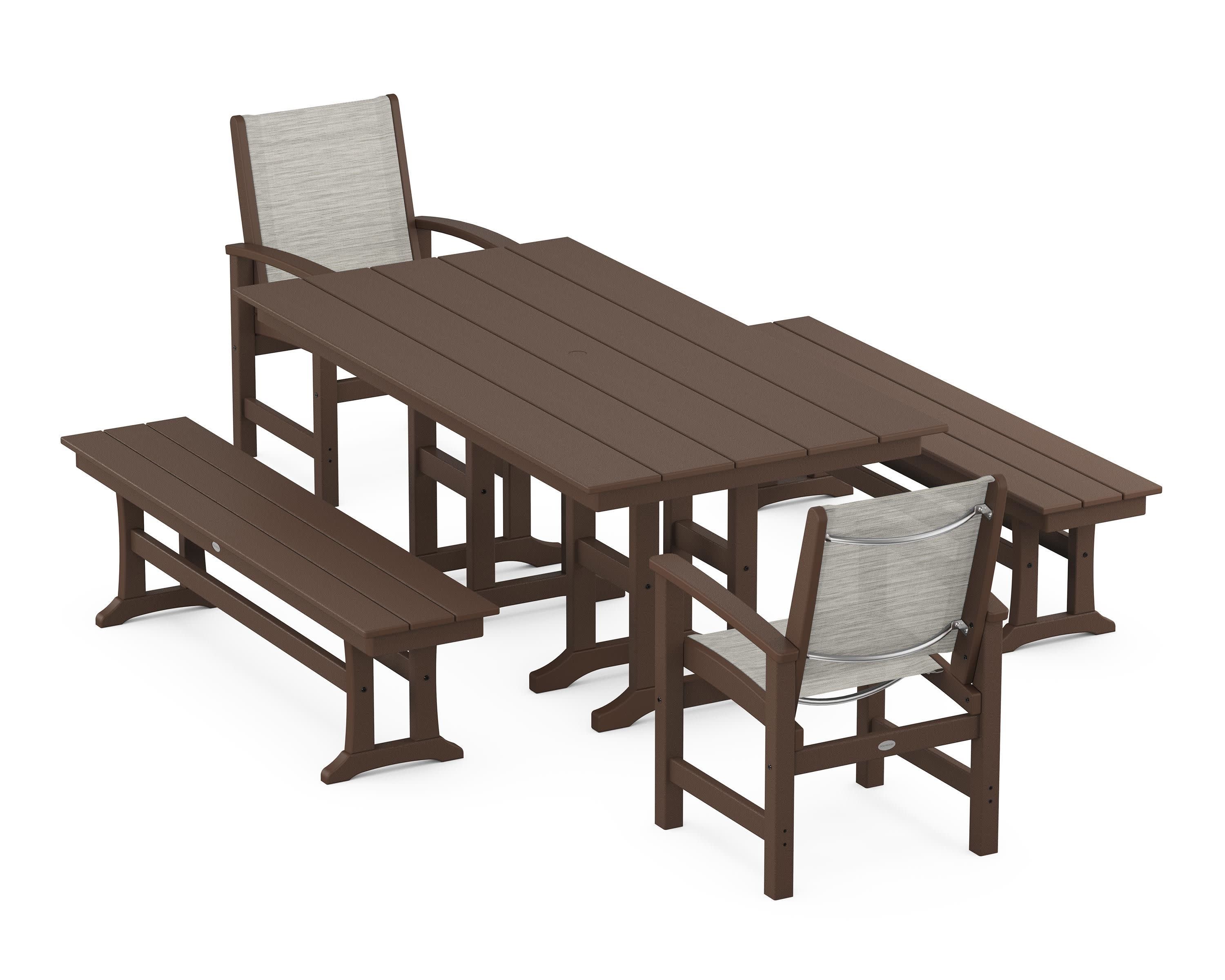 Coastal 5-Piece Farmhouse Dining Set in Mahogany / Birch Sling