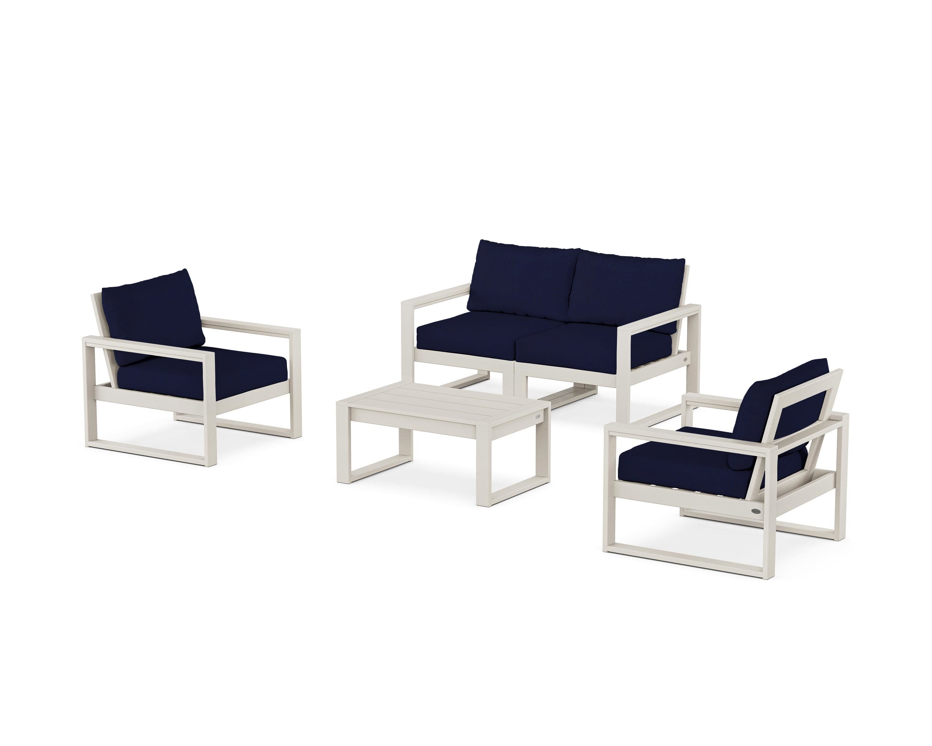 EDGE Sectional 4-Piece Deep Seating Set with Loveseat in Sand / Navy