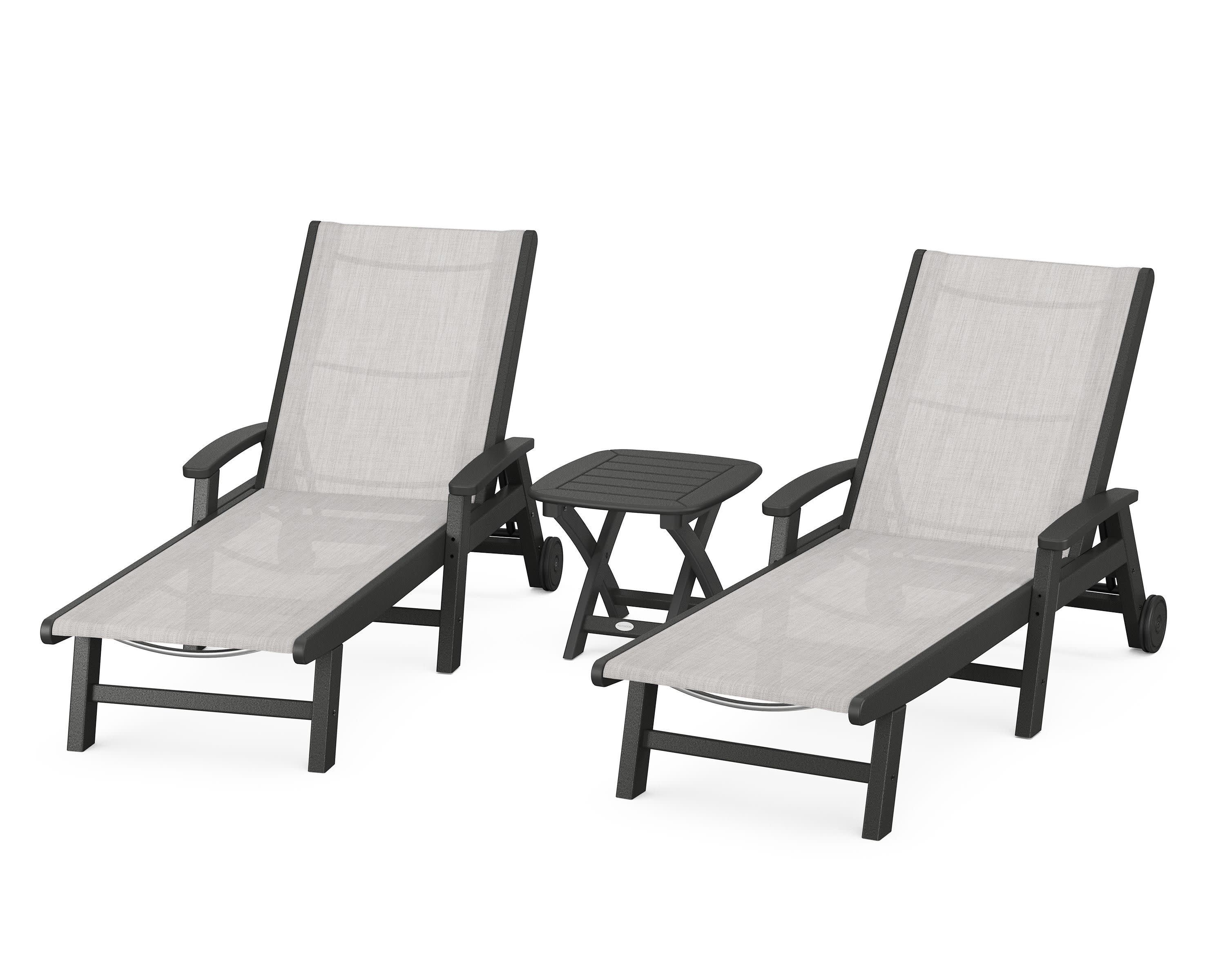 Coastal 3-Piece Wheeled Chaise Set in Black / Parchment Sling