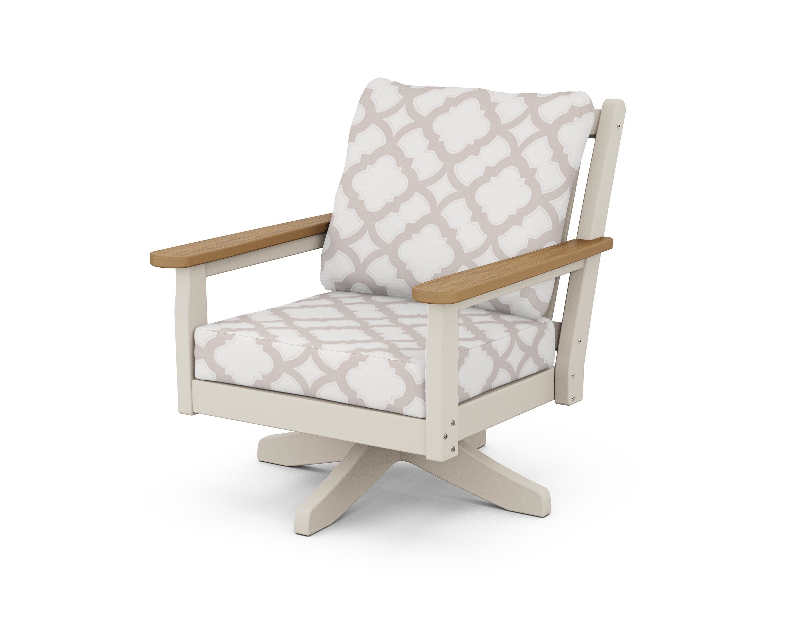 Chippendale Deep Seating Swivel Chair in Sand / Natural / Trellis Dune Burlap