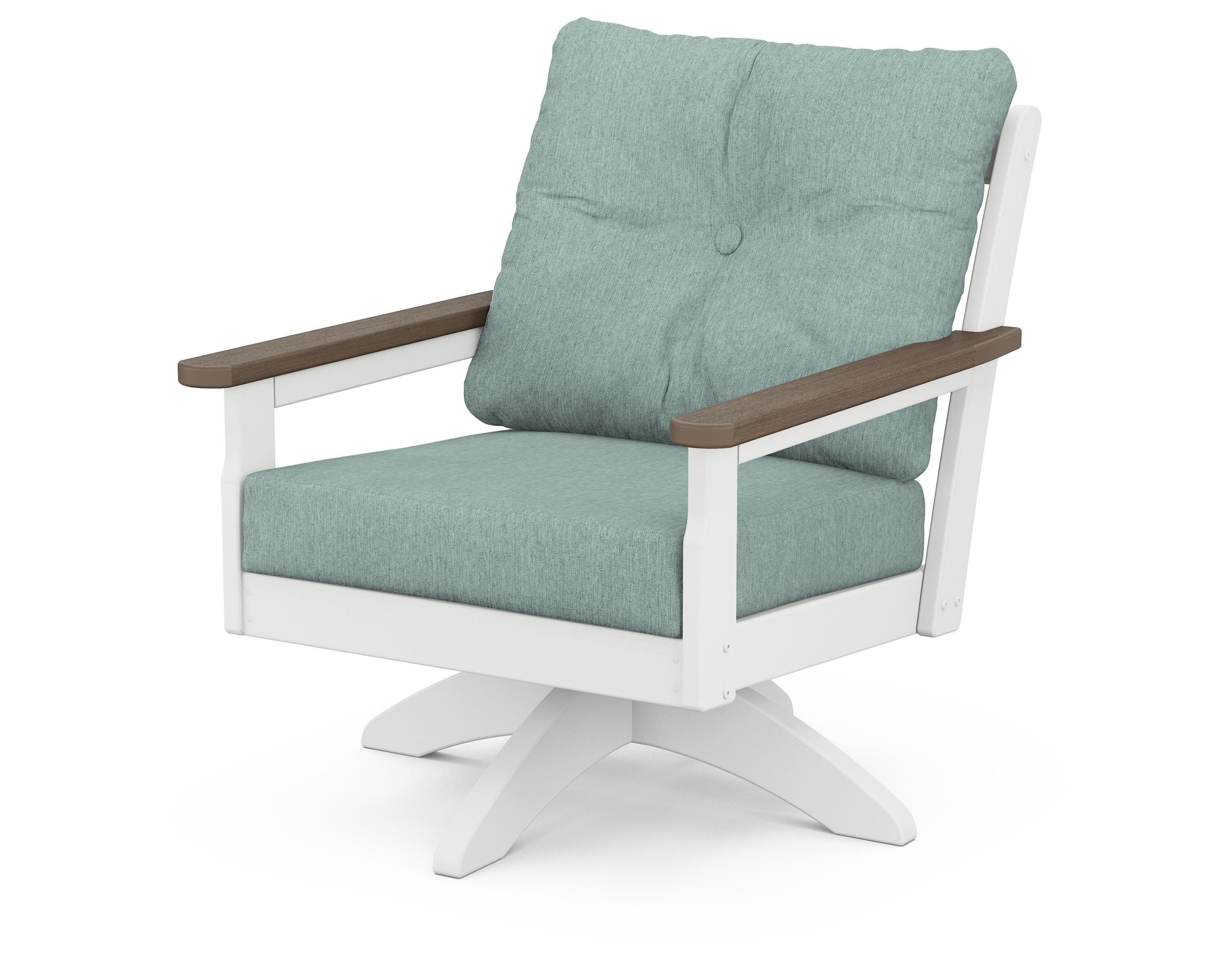 Vineyard Deep Seating Swivel Chair in White / Kona / Glacier Spa