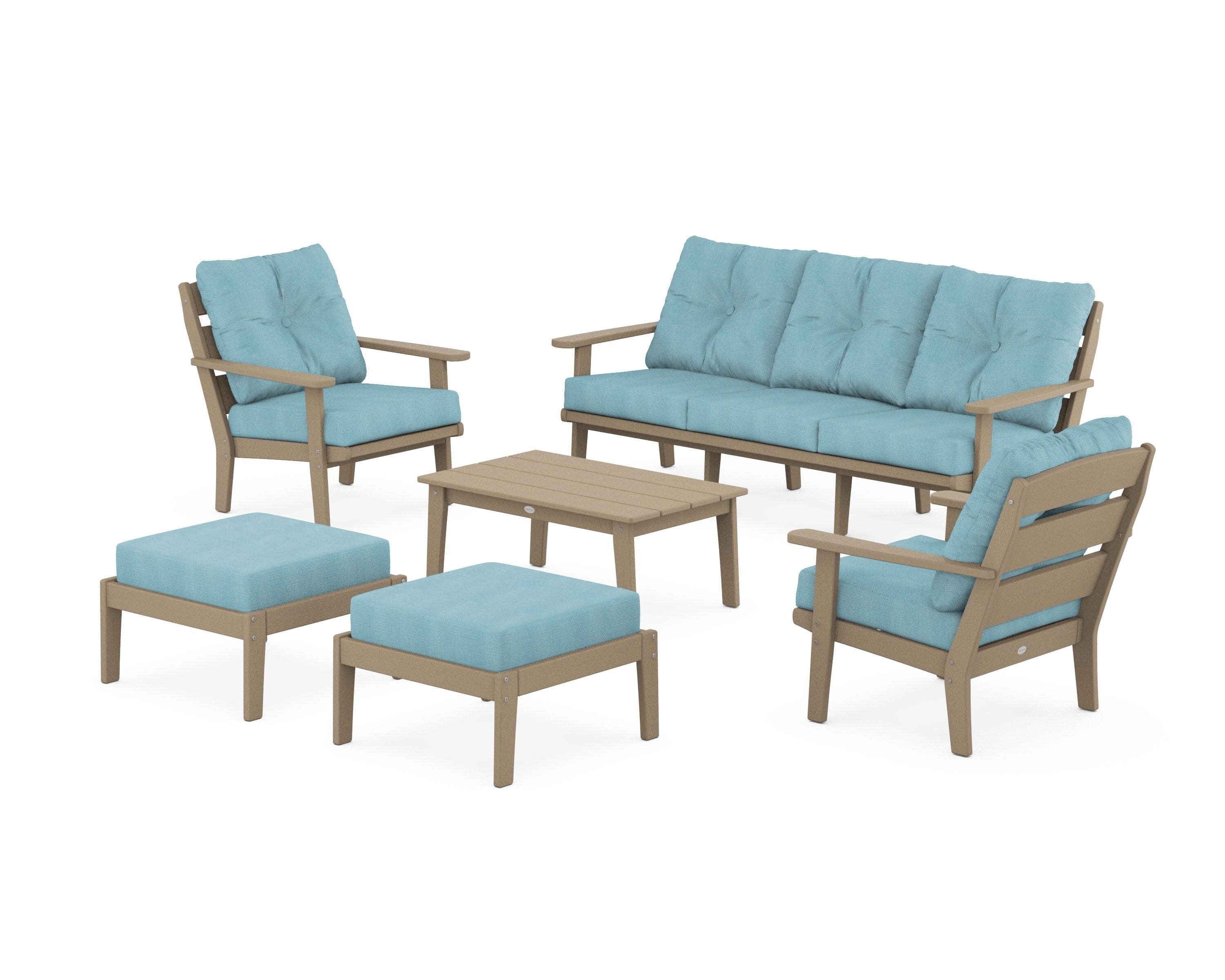 Lakeside 6-Piece Lounge Sofa Set in Vintage Sahara / Lattice Sky Blue