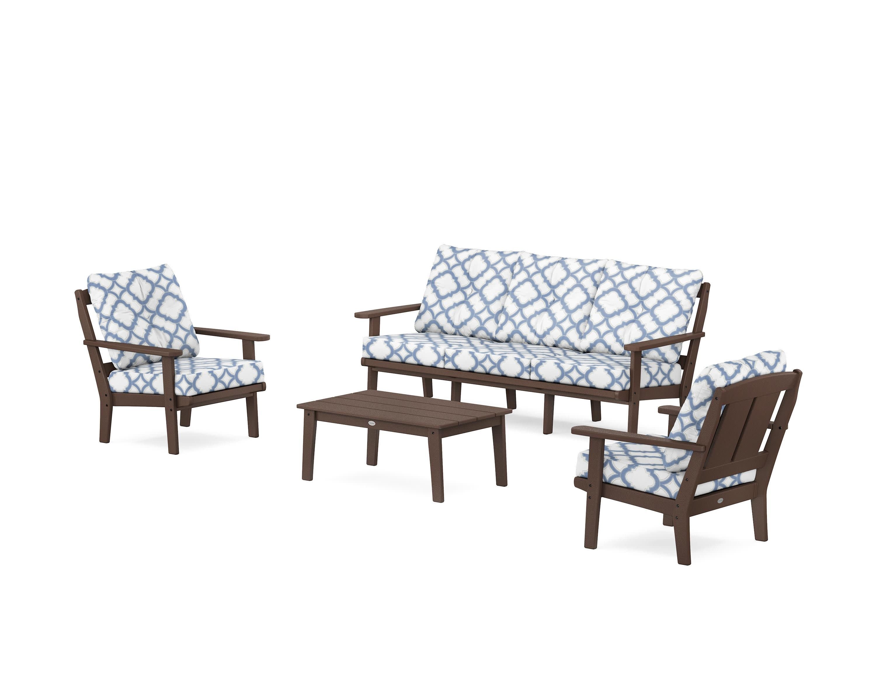 Mission 4-Piece Deep Seating Set with Sofa in Mahogany / Trellis Sky Blue