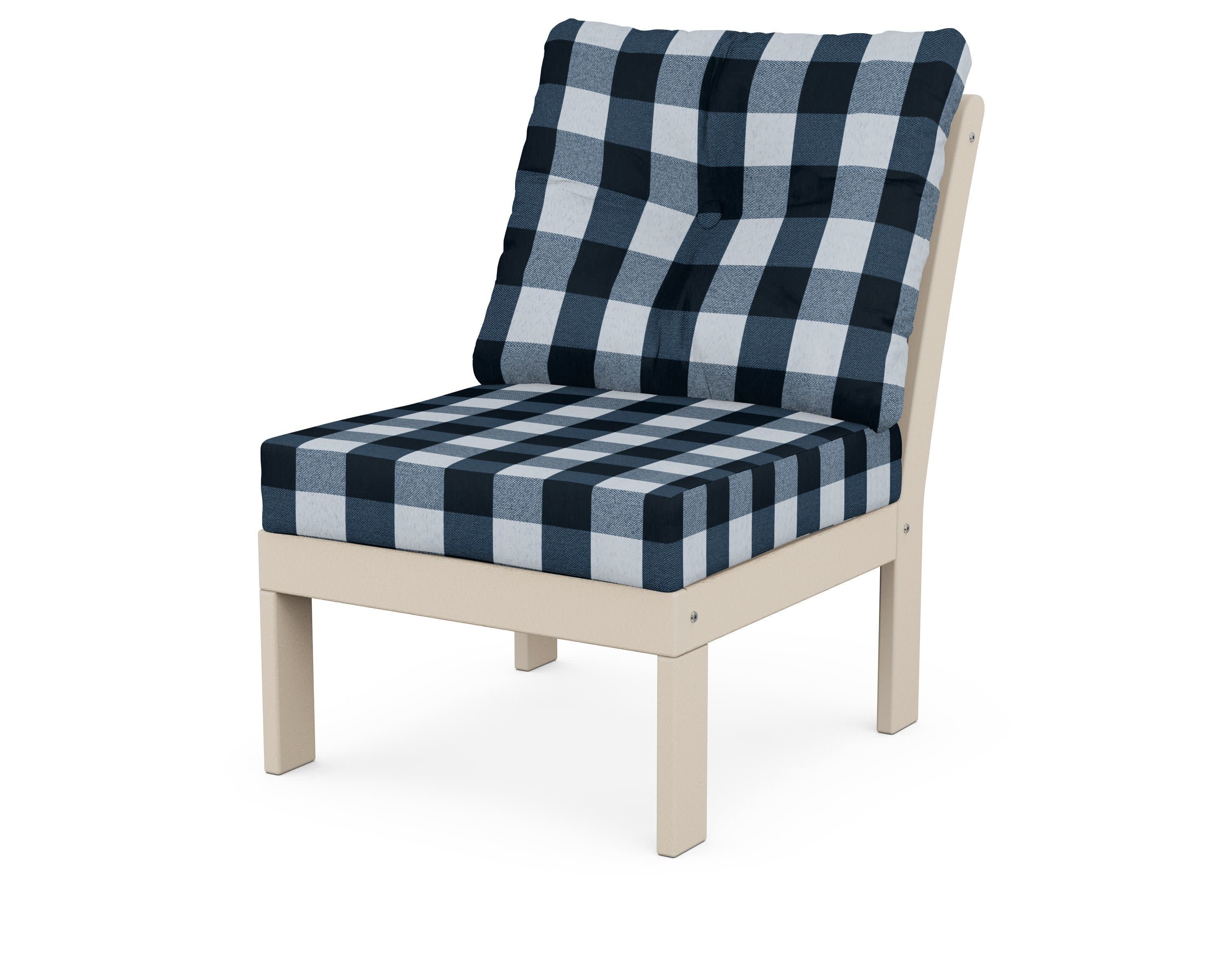 Vineyard Modular Armless Chair in Sand / Buffalo Plaid Marine Indigo