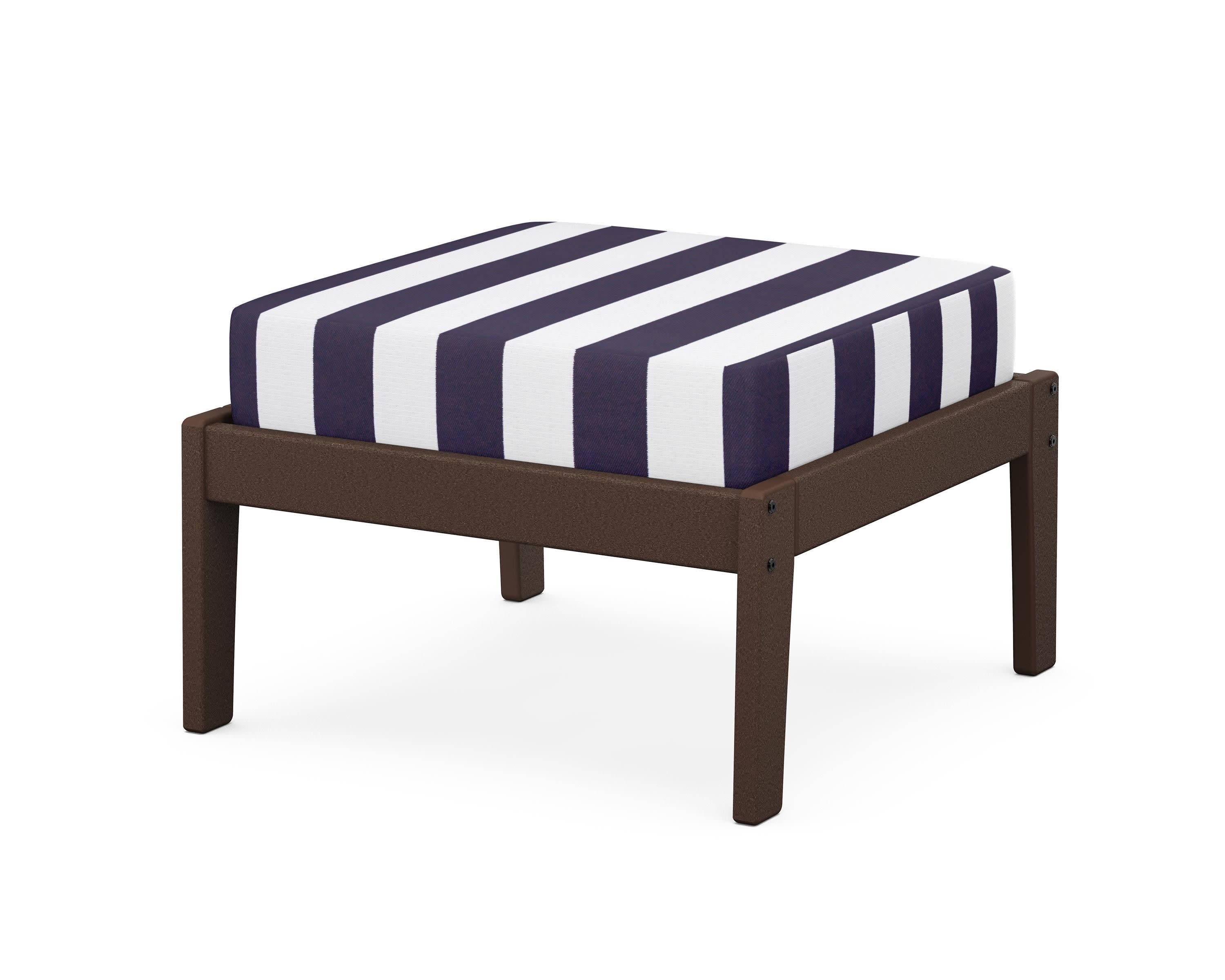 Deep Seating Ottoman in Mahogany / Cabana Stripe Navy