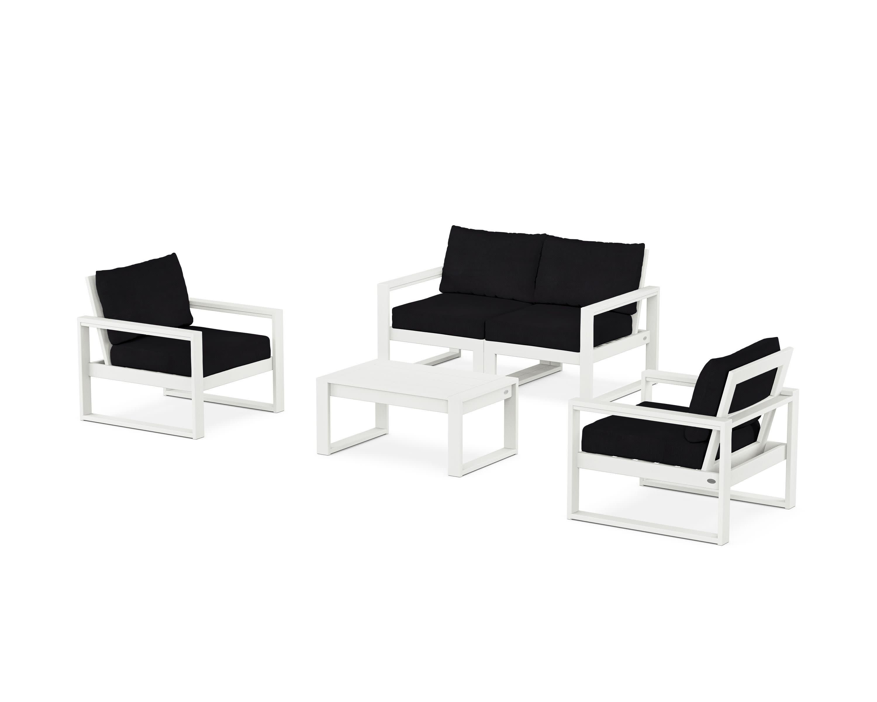 EDGE Sectional 4-Piece Deep Seating Set with Loveseat in Vintage White / Midnight Linen