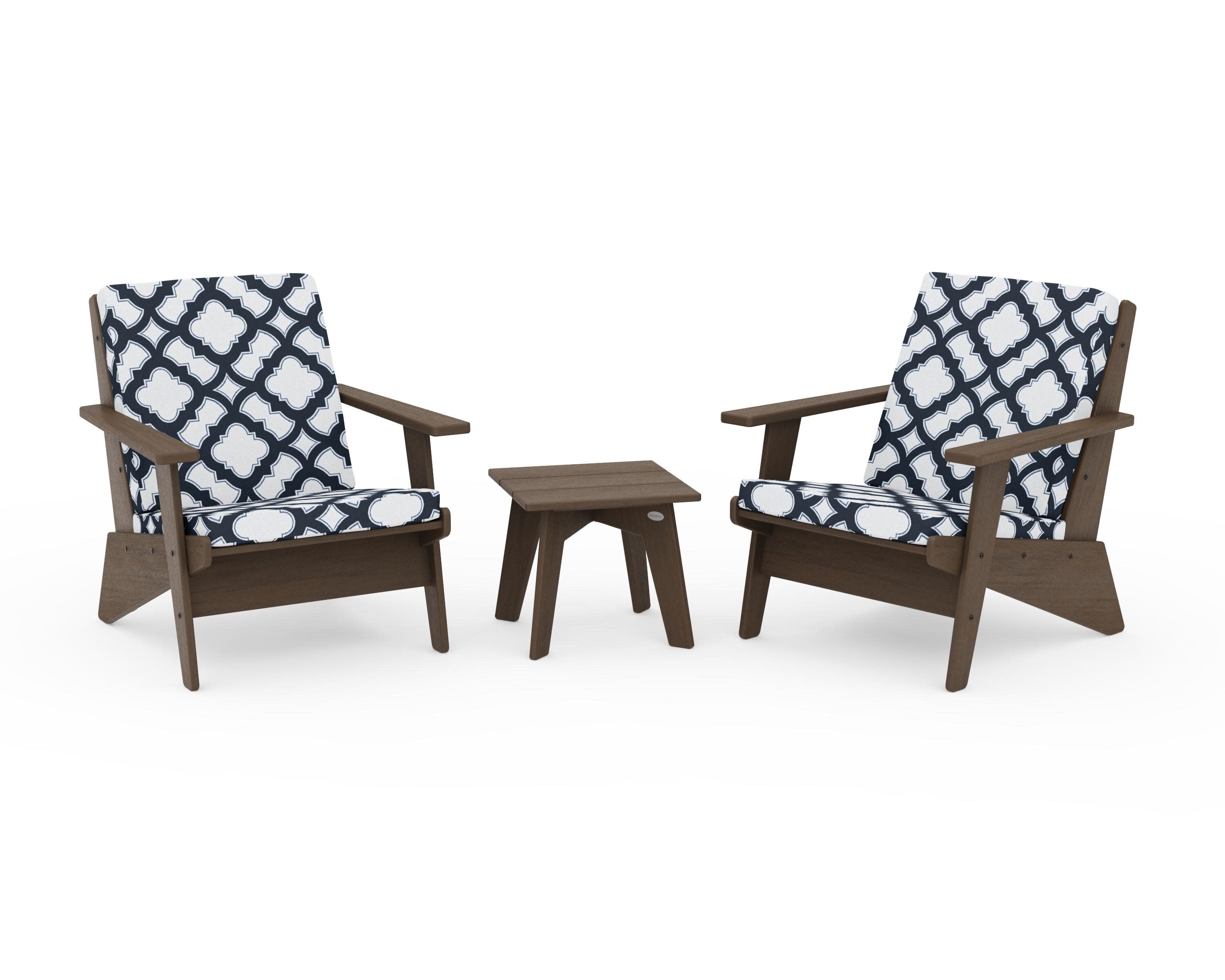 Riviera Modern Lounge 3-Piece Set in Kona / Trellis Marine Indigo