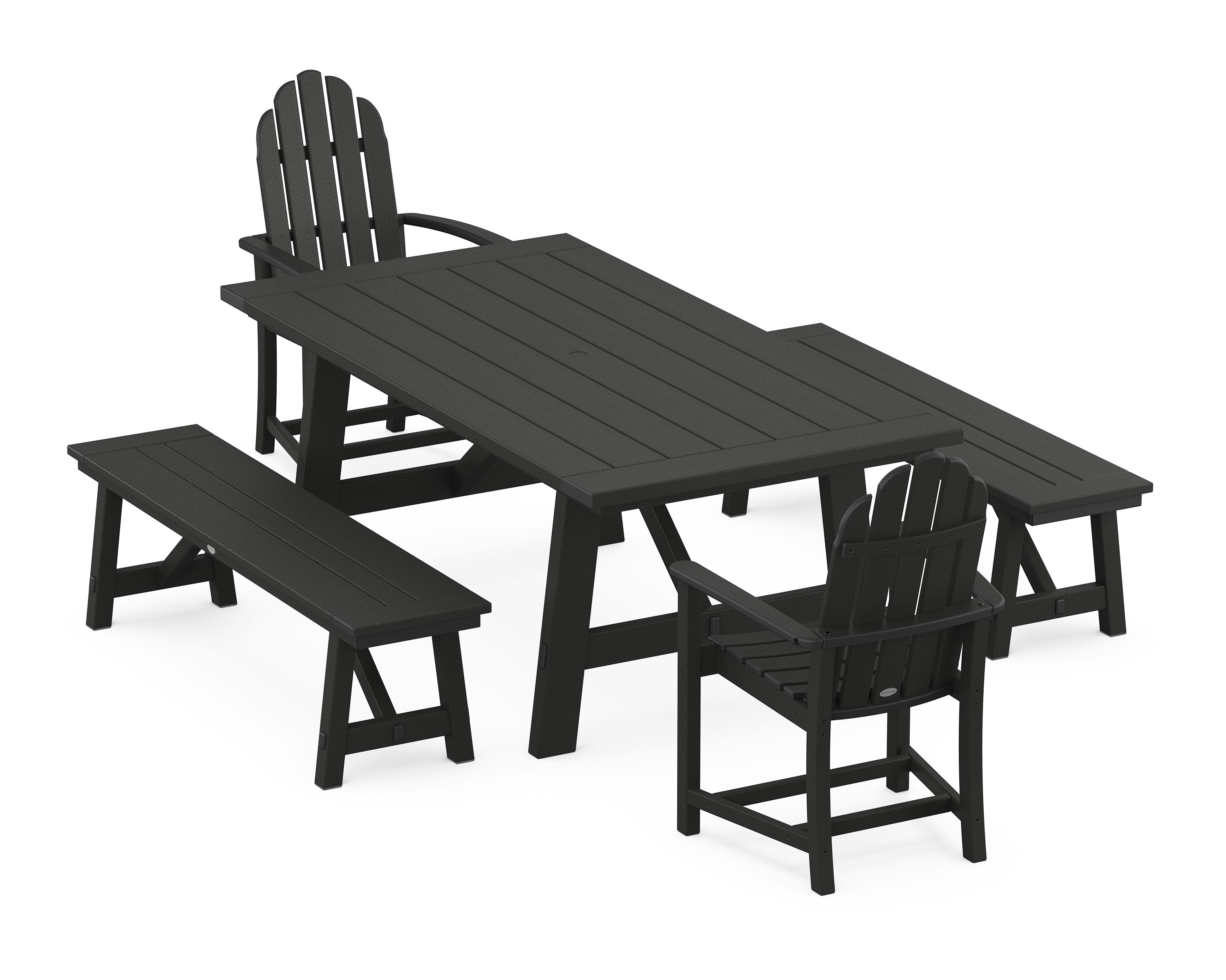 Classic Adirondack 5-Piece Rustic Farmhouse Dining Set With Benches in Black