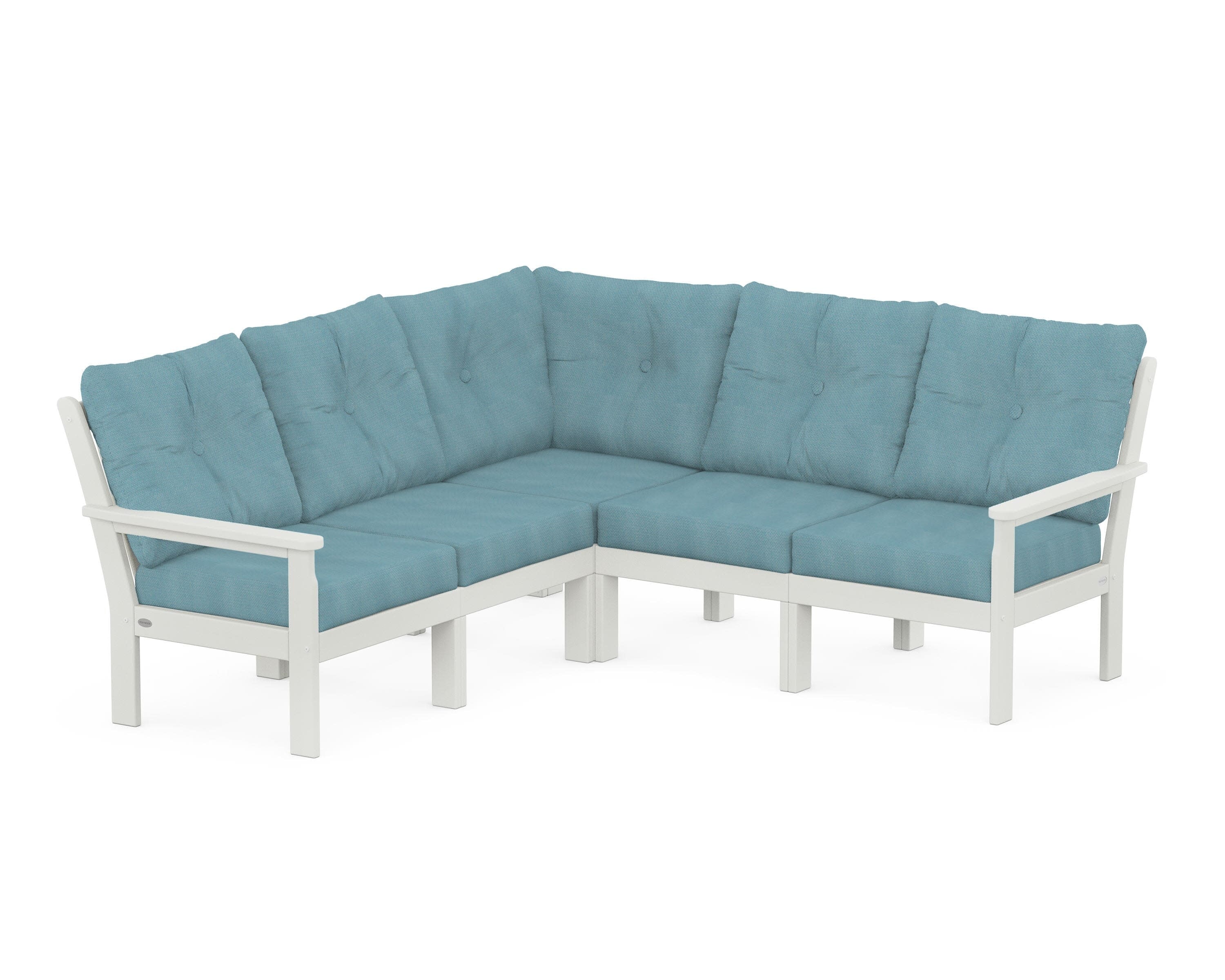 Vineyard 5-Piece Sectional in Vintage White / Lattice Sky Blue