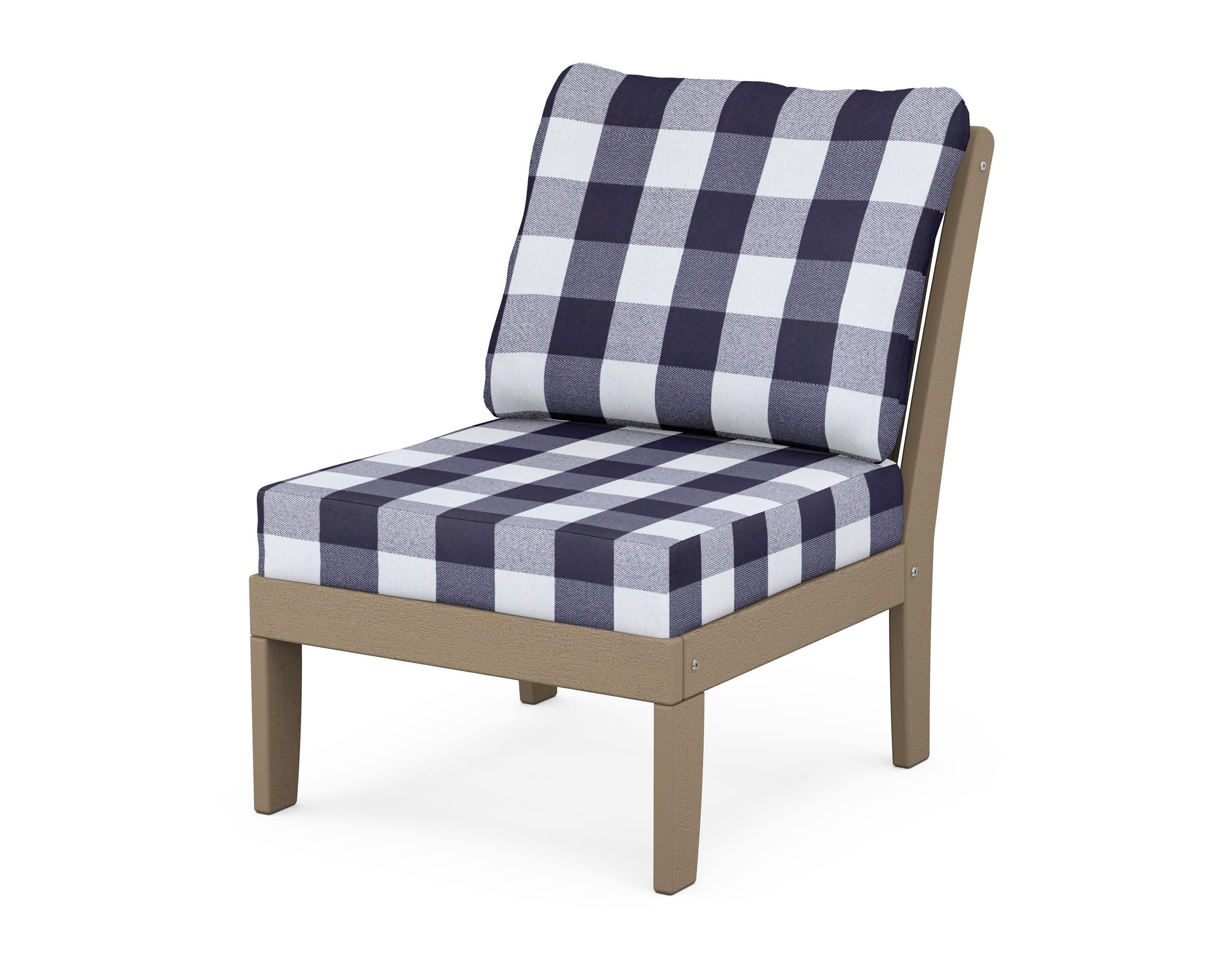 Braxton Modular Armless Chair in Vintage Sahara / Buffalo Plaid Navy