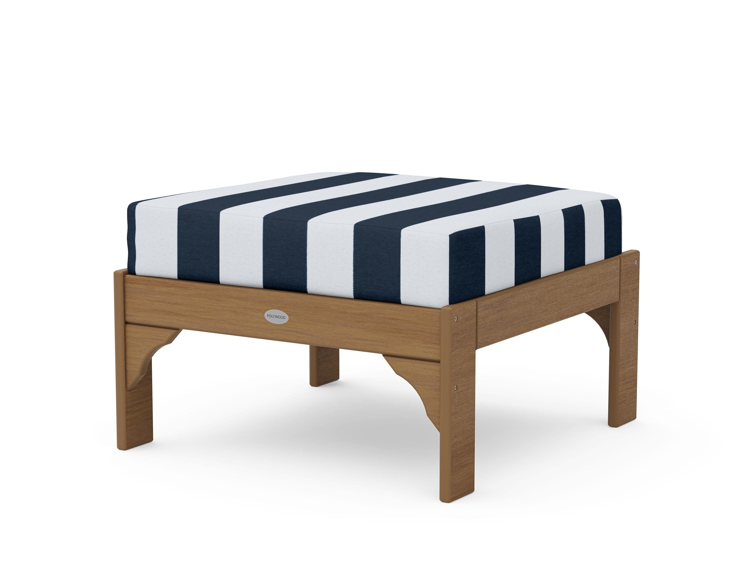 Vineyard Deep Seating Ottoman in Natural / Cabana Stripe Marine Indigo