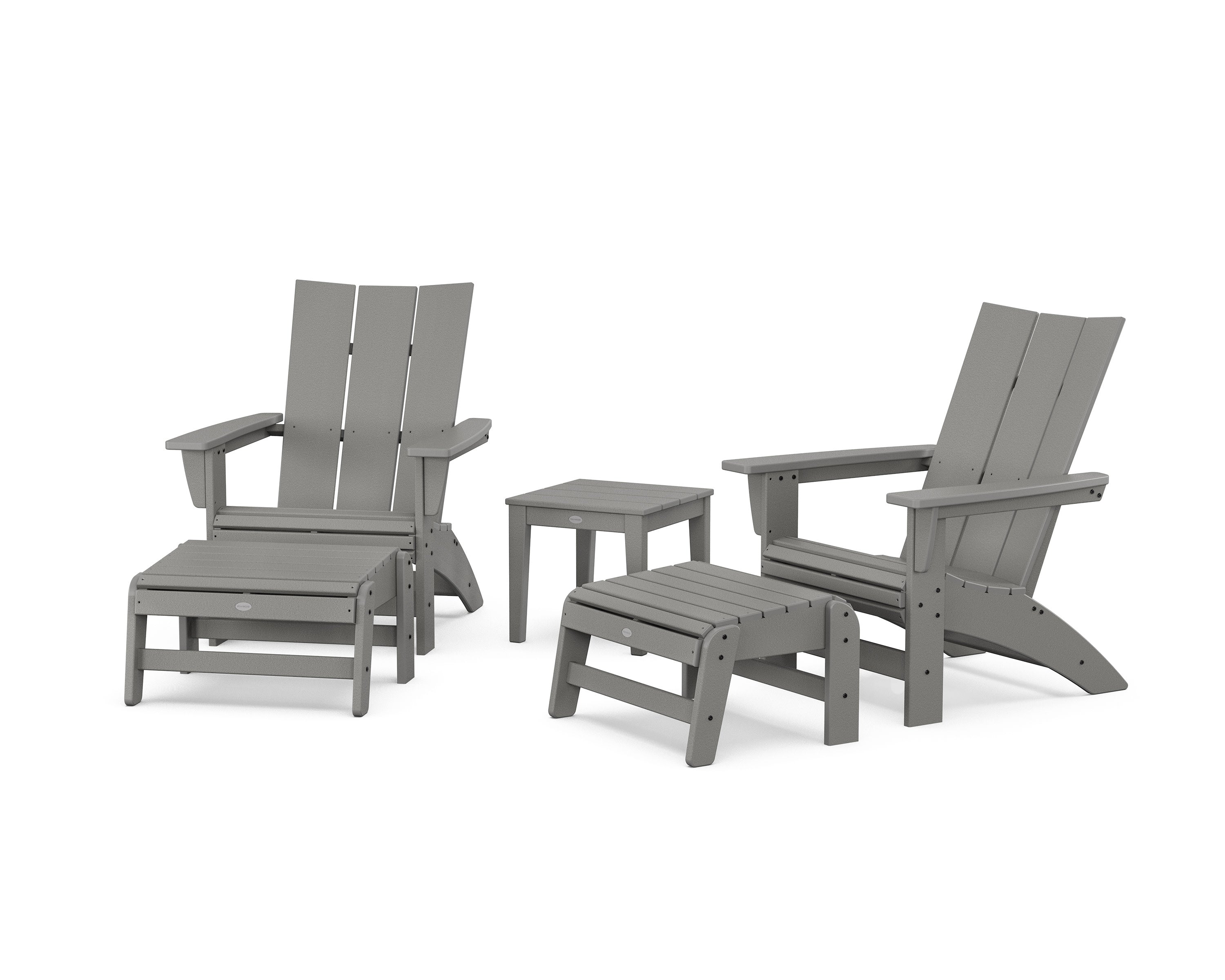 5-Piece Modern Grand Adirondack Set with Ottomans and Side Table in Slate Grey