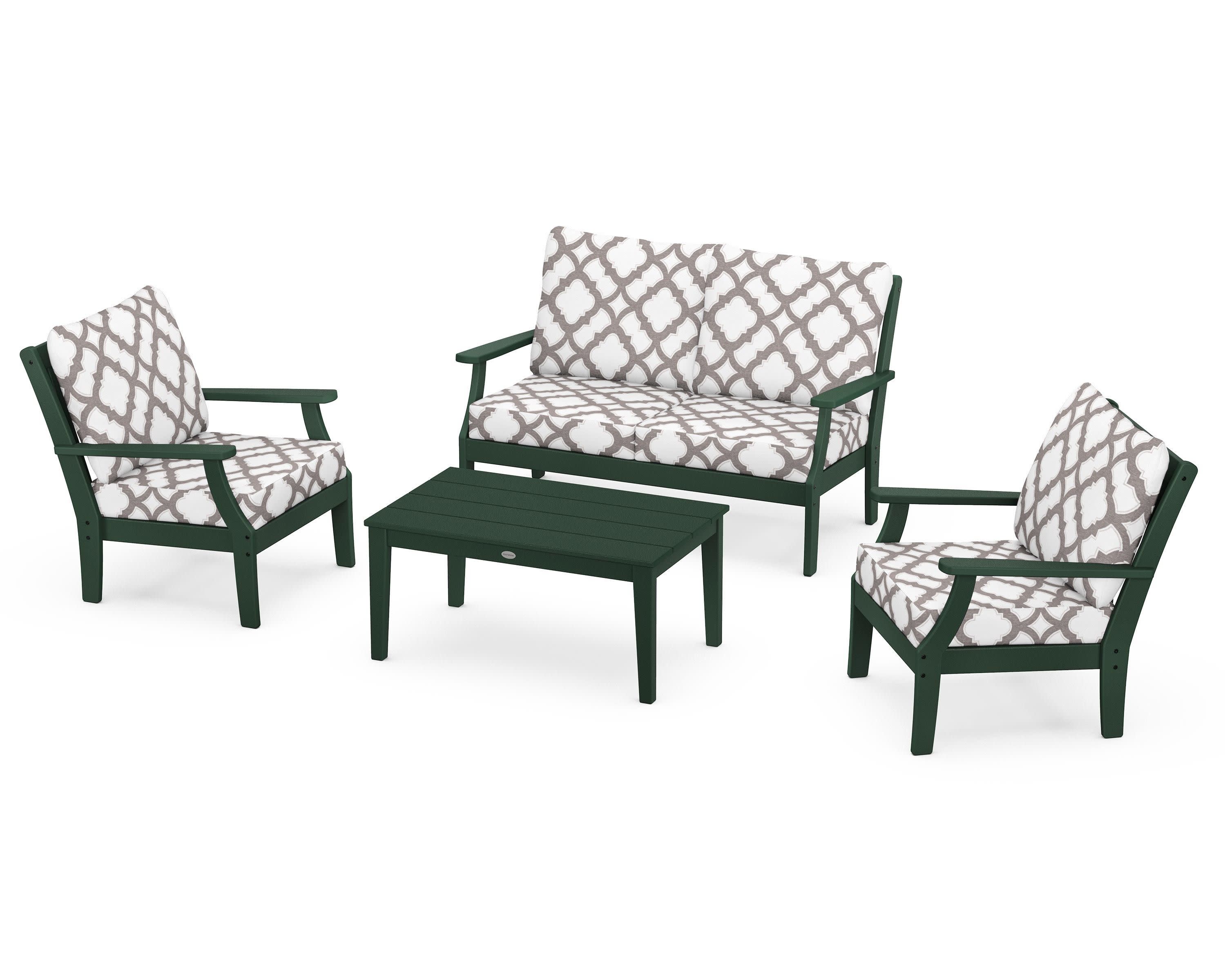 Braxton 4-Piece Deep Seating Chair Set in Green / Trellis Grey Mist