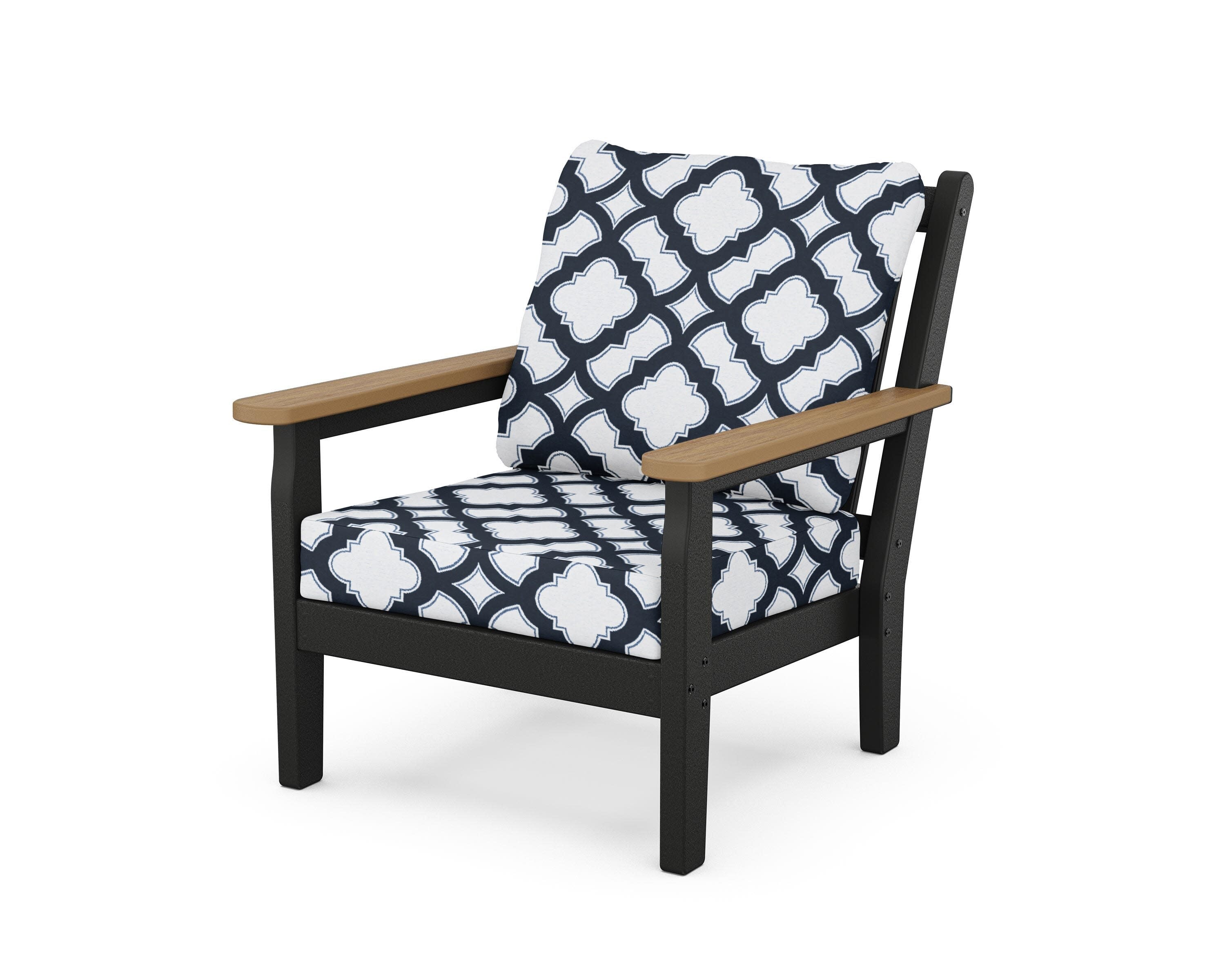 Chippendale Deep Seating Chair in Black / Natural / Trellis Marine Indigo