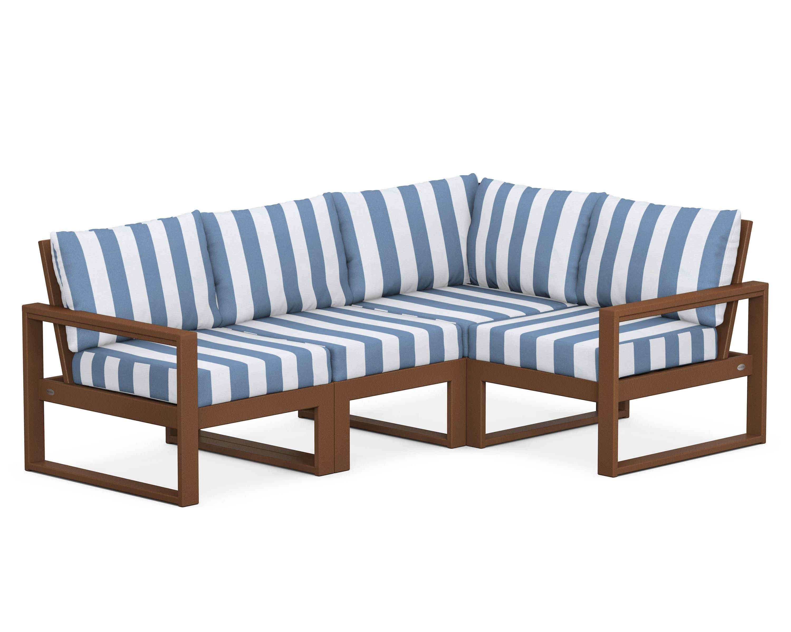EDGE 4-Piece Modular Deep Seating Set in Teak / Cabana Stripe Sky Blue