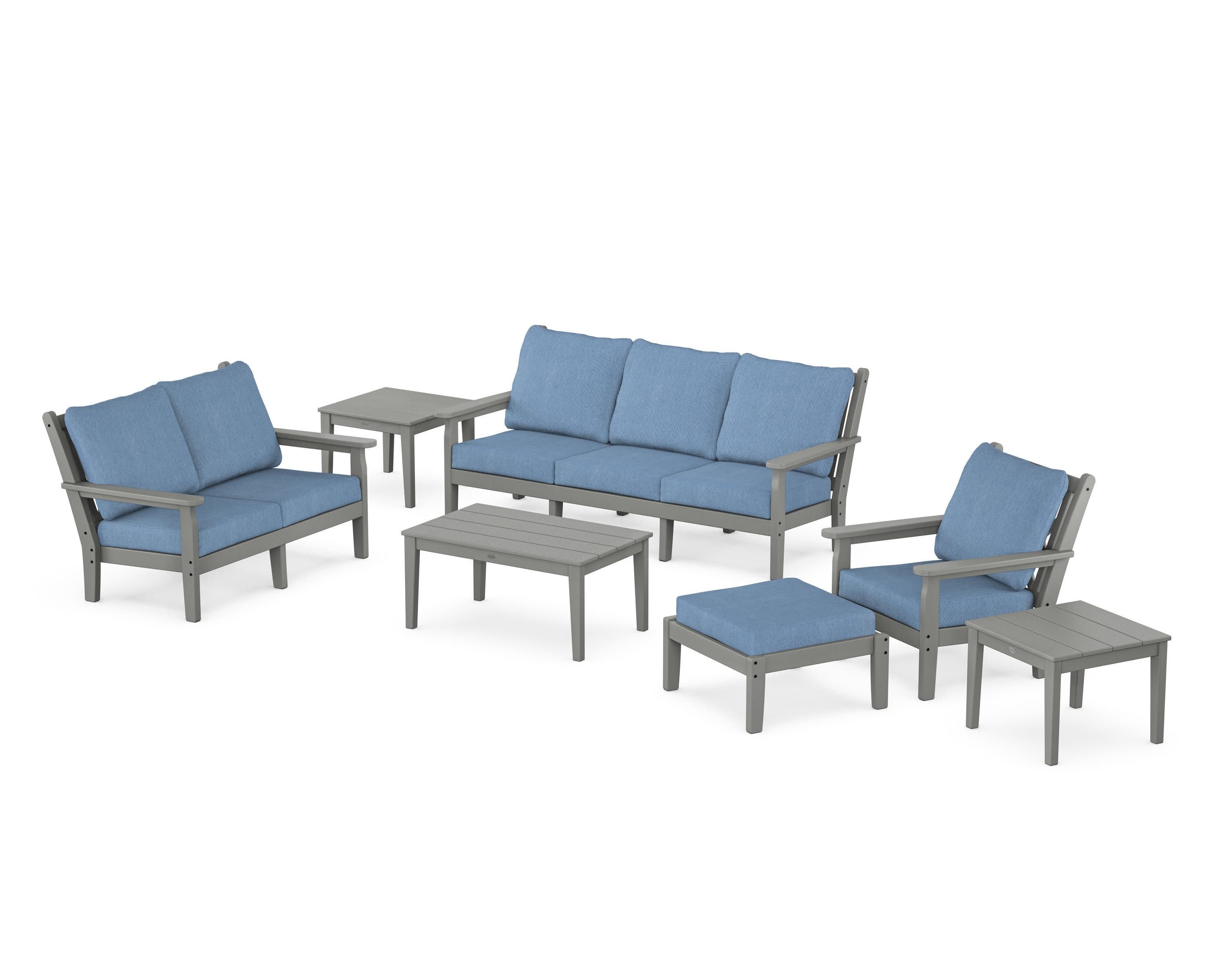 Chippendale 7-Piece Deep Seating Set in Slate Grey / Sky Blue