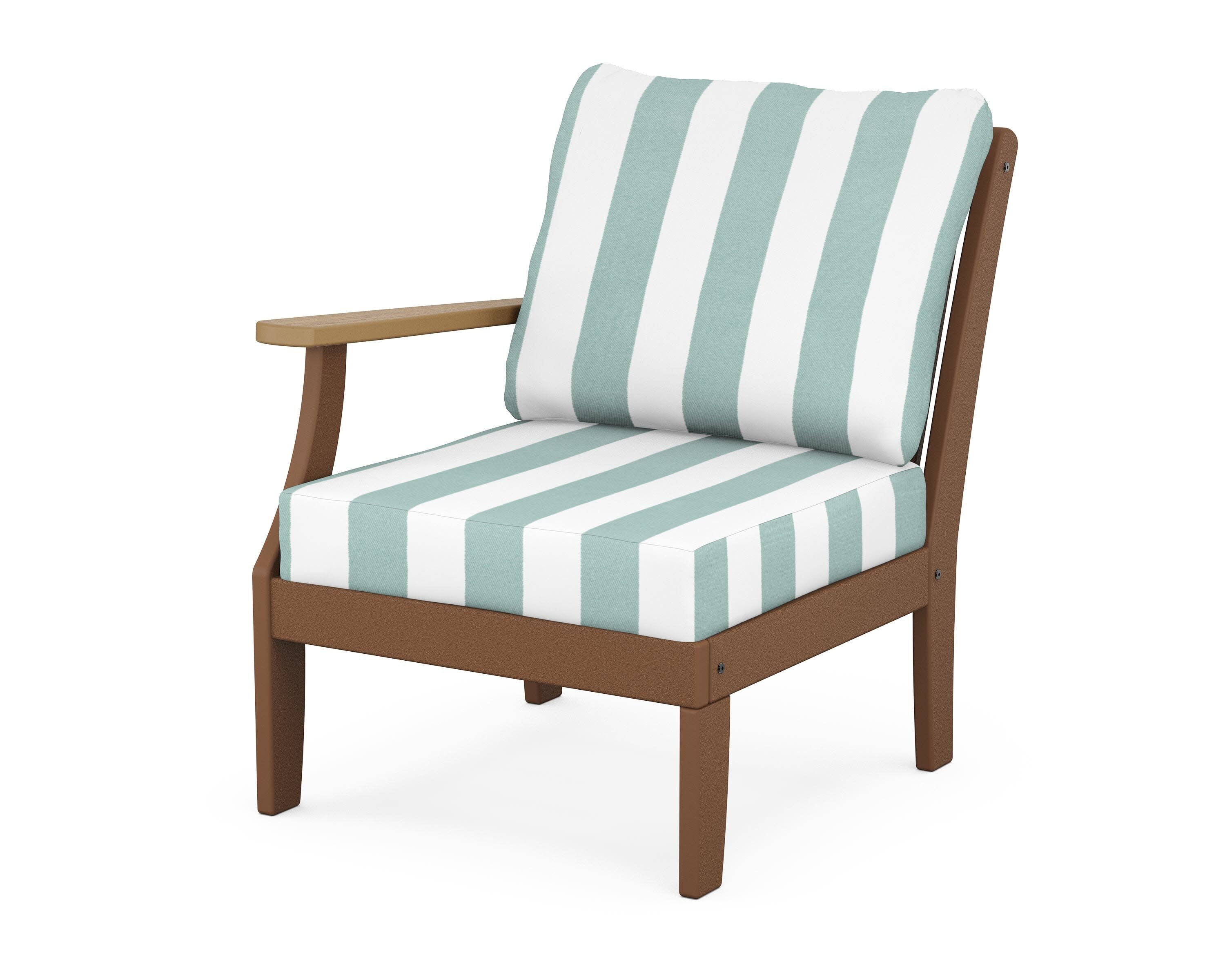 Braxton Modular Left Arm Chair in Teak / Natural / Cabana Stripe Glacier Spa