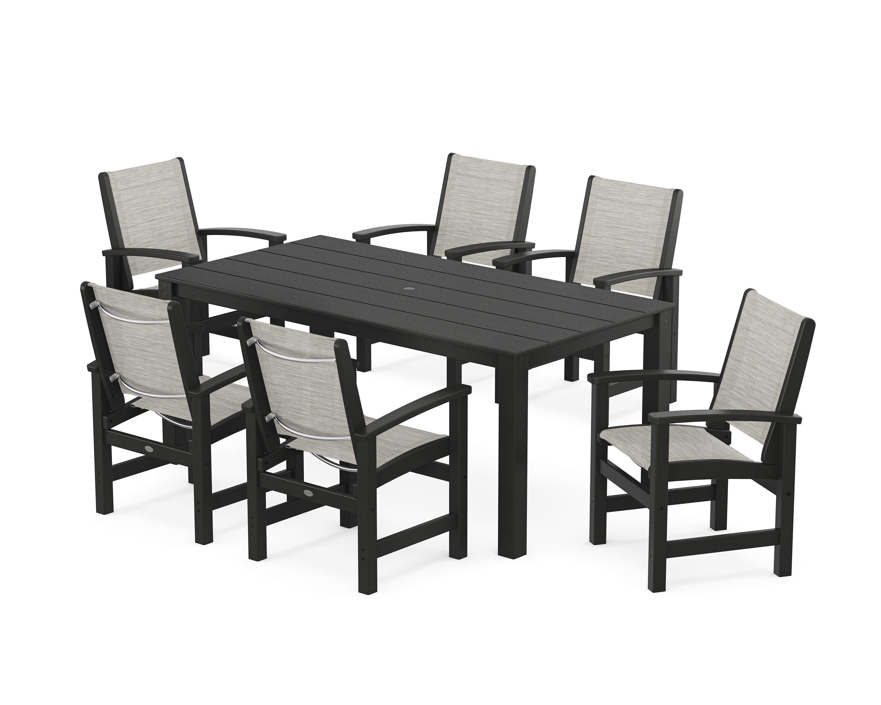 Coastal 7-Piece Parsons Dining Set in Black / Birch Sling