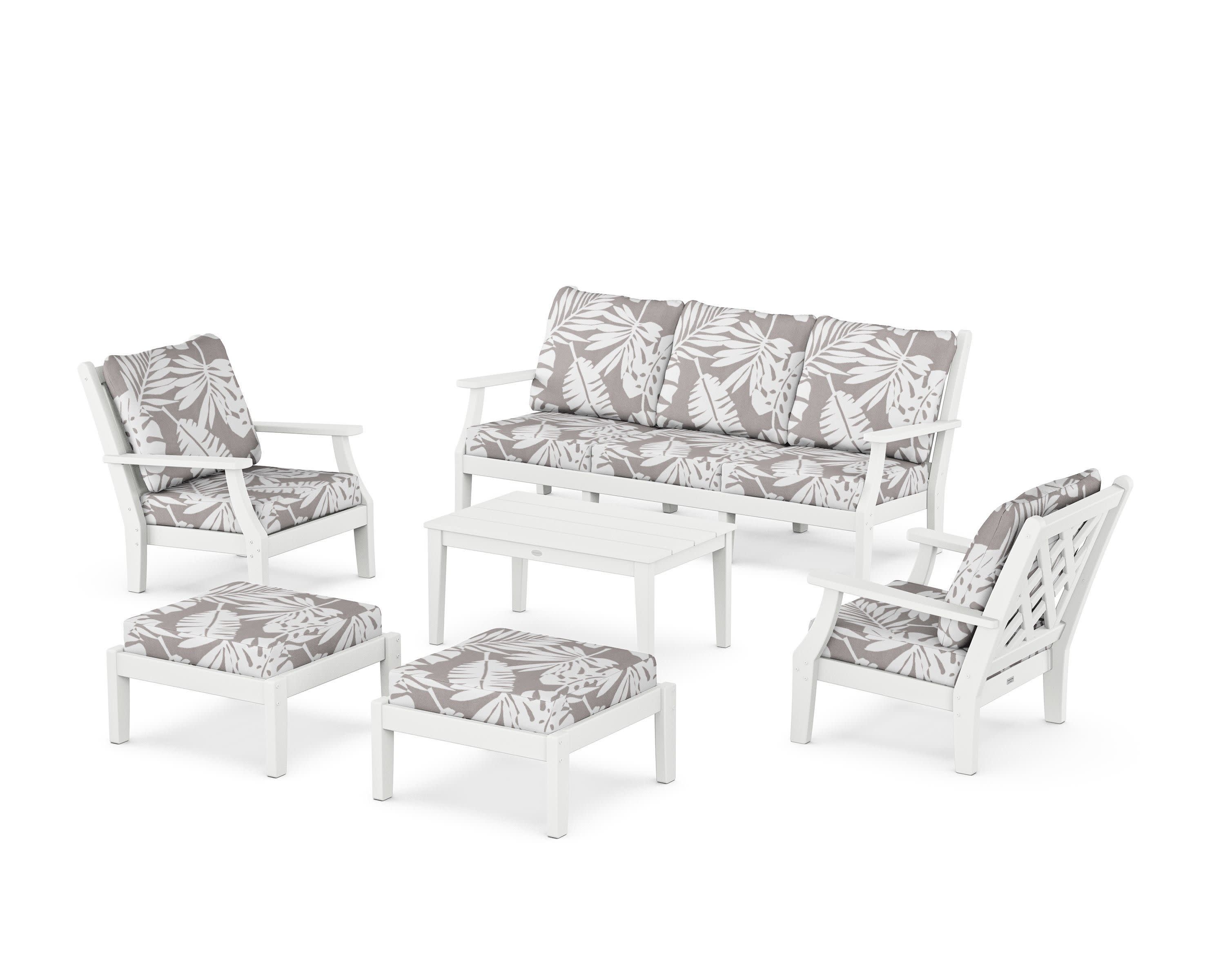 Wovendale 6-Piece Lounge Sofa Set in White / Leaf Grey Mist