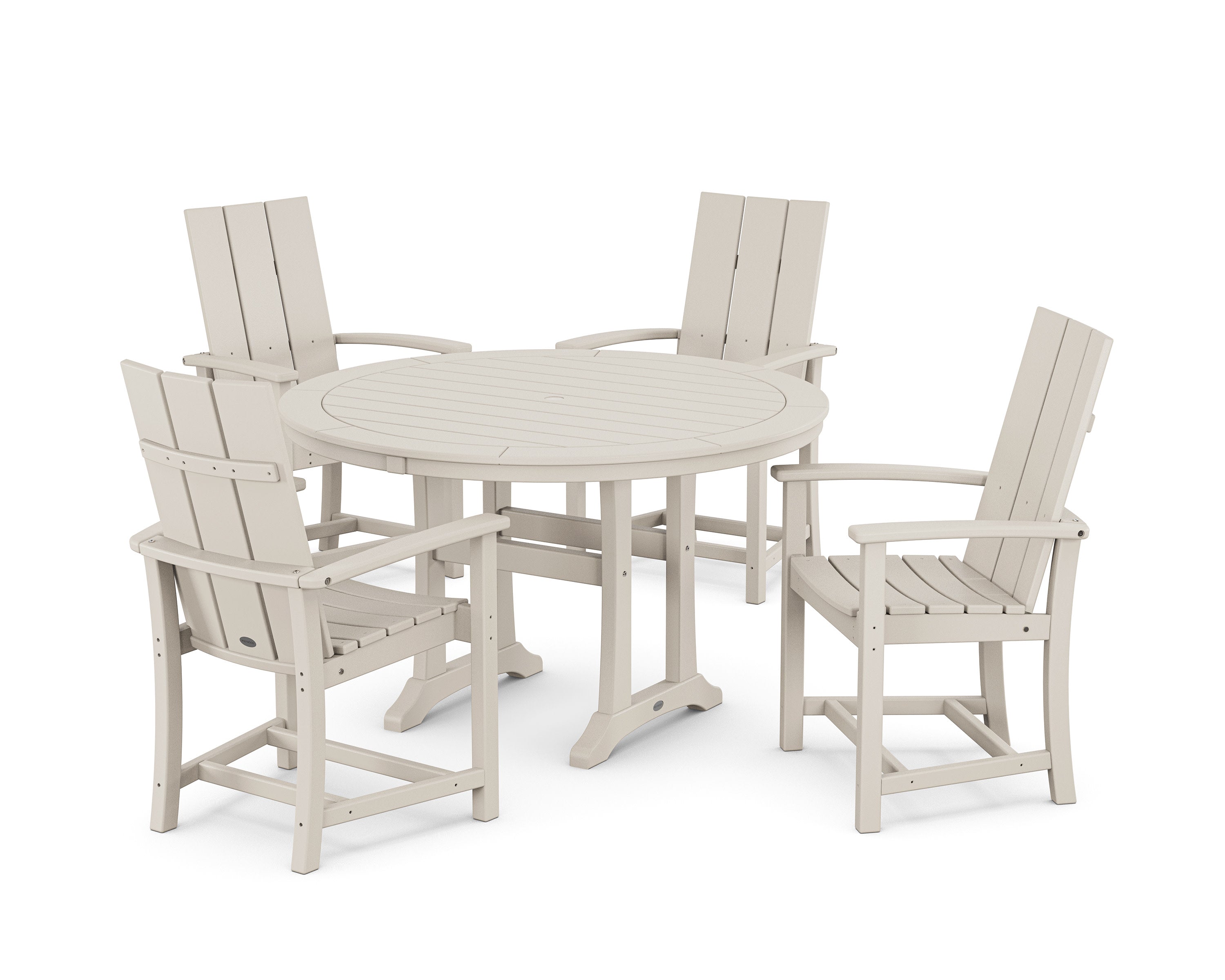 Modern Adirondack 5-Piece Round Dining Set with Trestle Legs in Sand