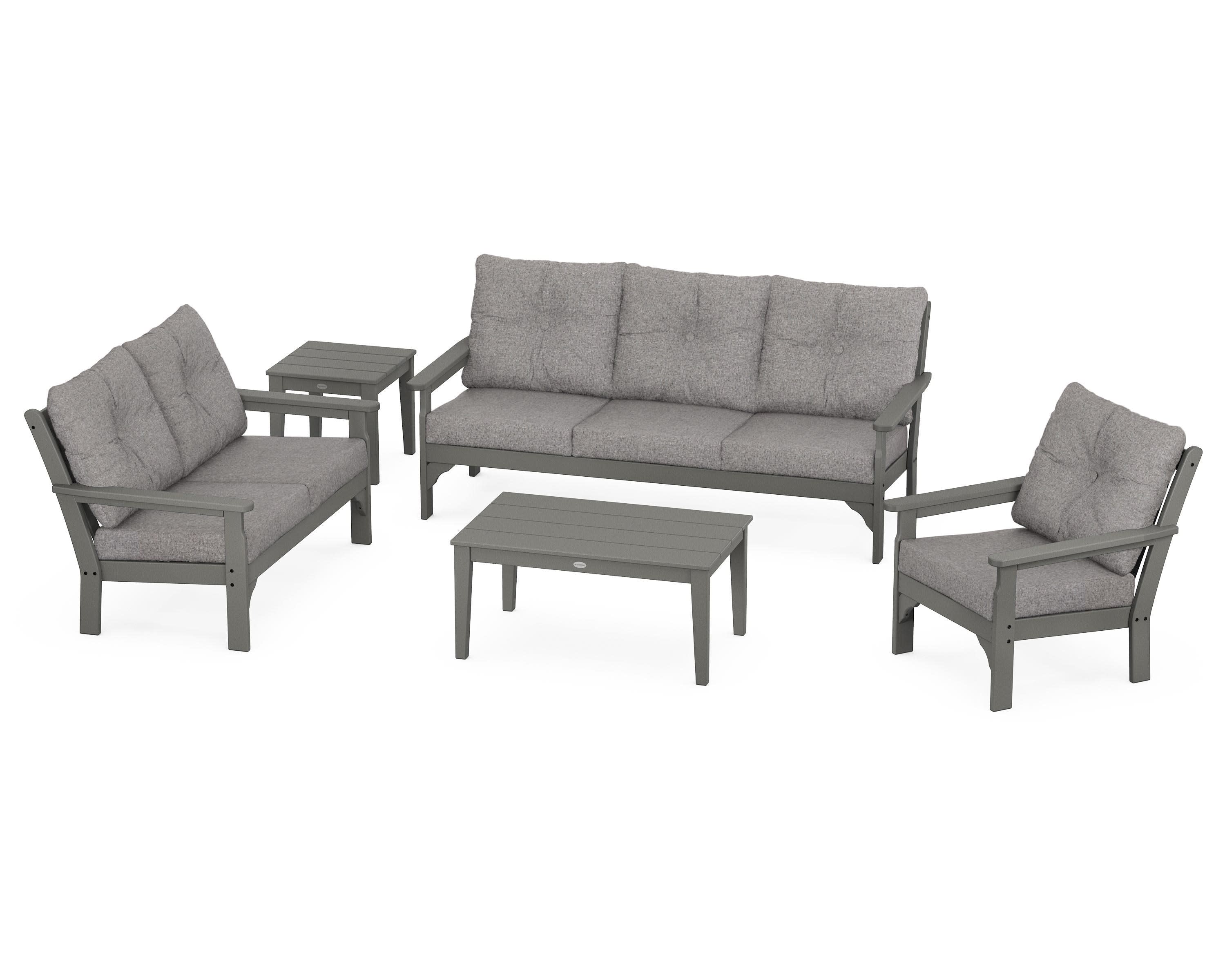 Vineyard 5 Piece Deep Seating Set in Slate Grey / Grey Mist