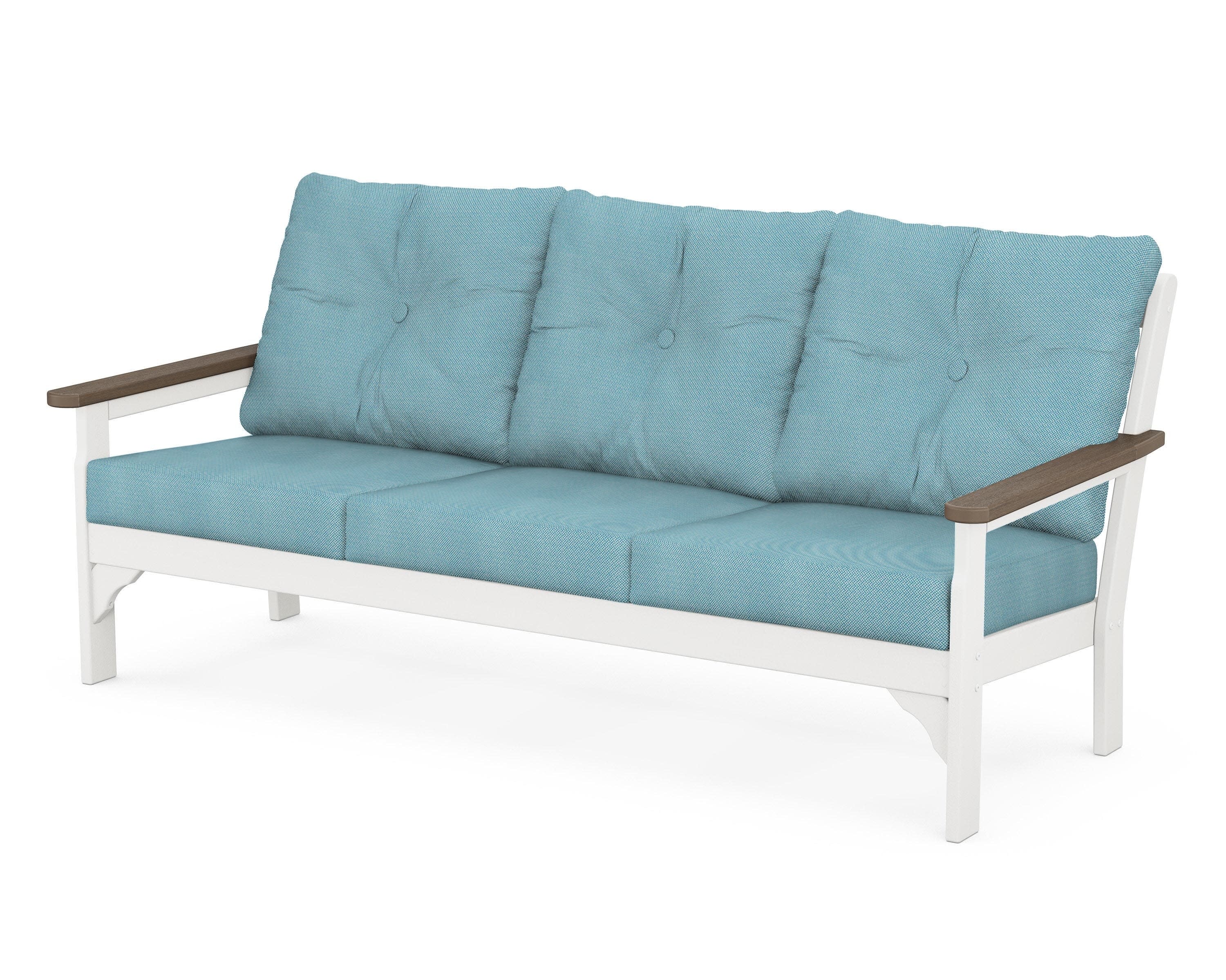 Vineyard Deep Seating Sofa in White / Kona / Lattice Sky Blue