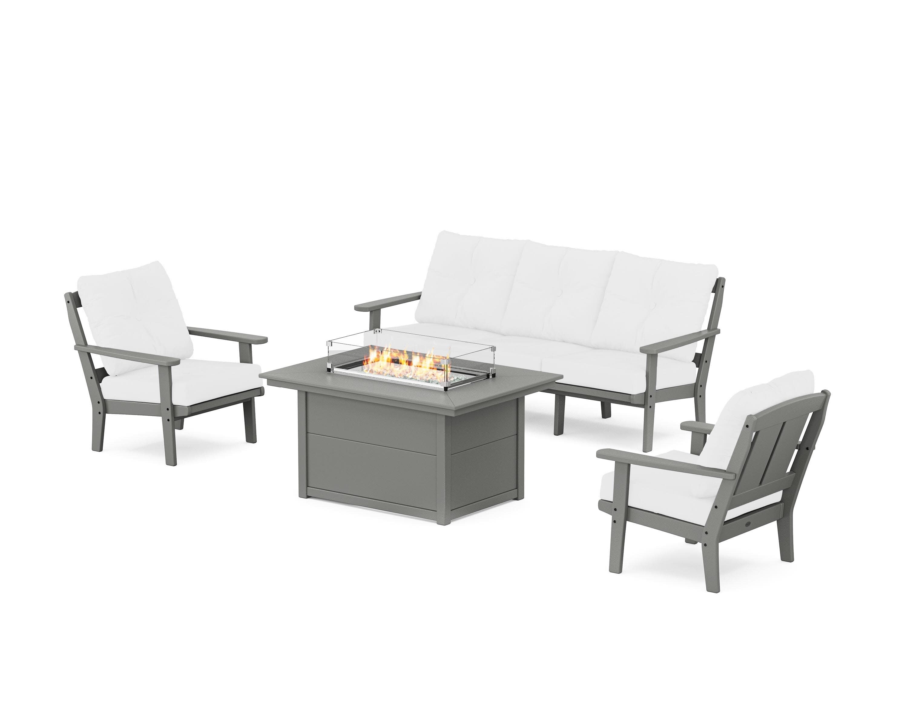 Mission Deep Seating Fire Pit Table Set in Slate Grey / Natural