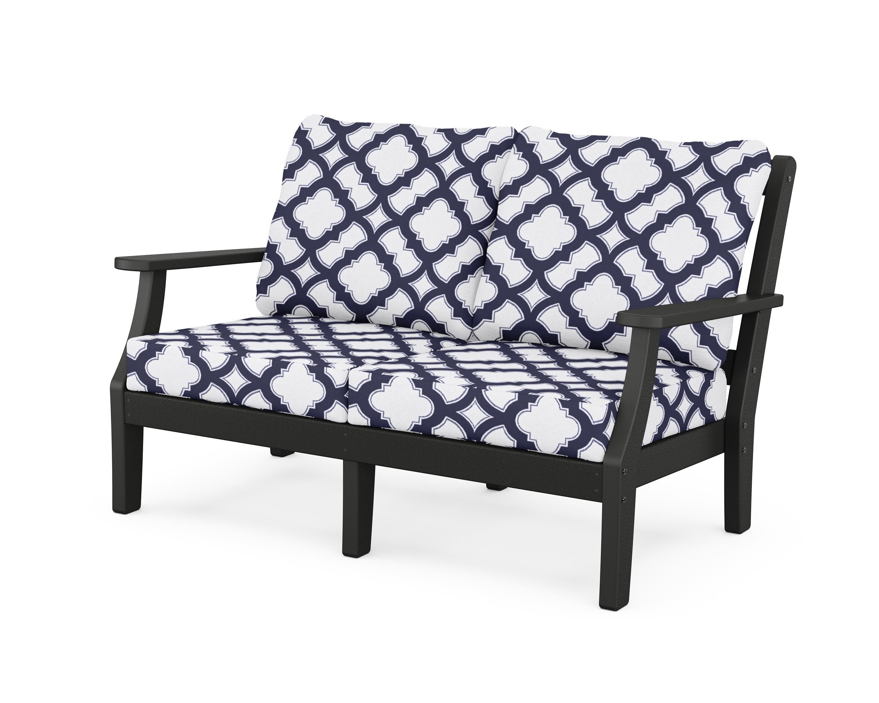 Chinoiserie Deep Seating Loveseat in Black / Trellis Navy
