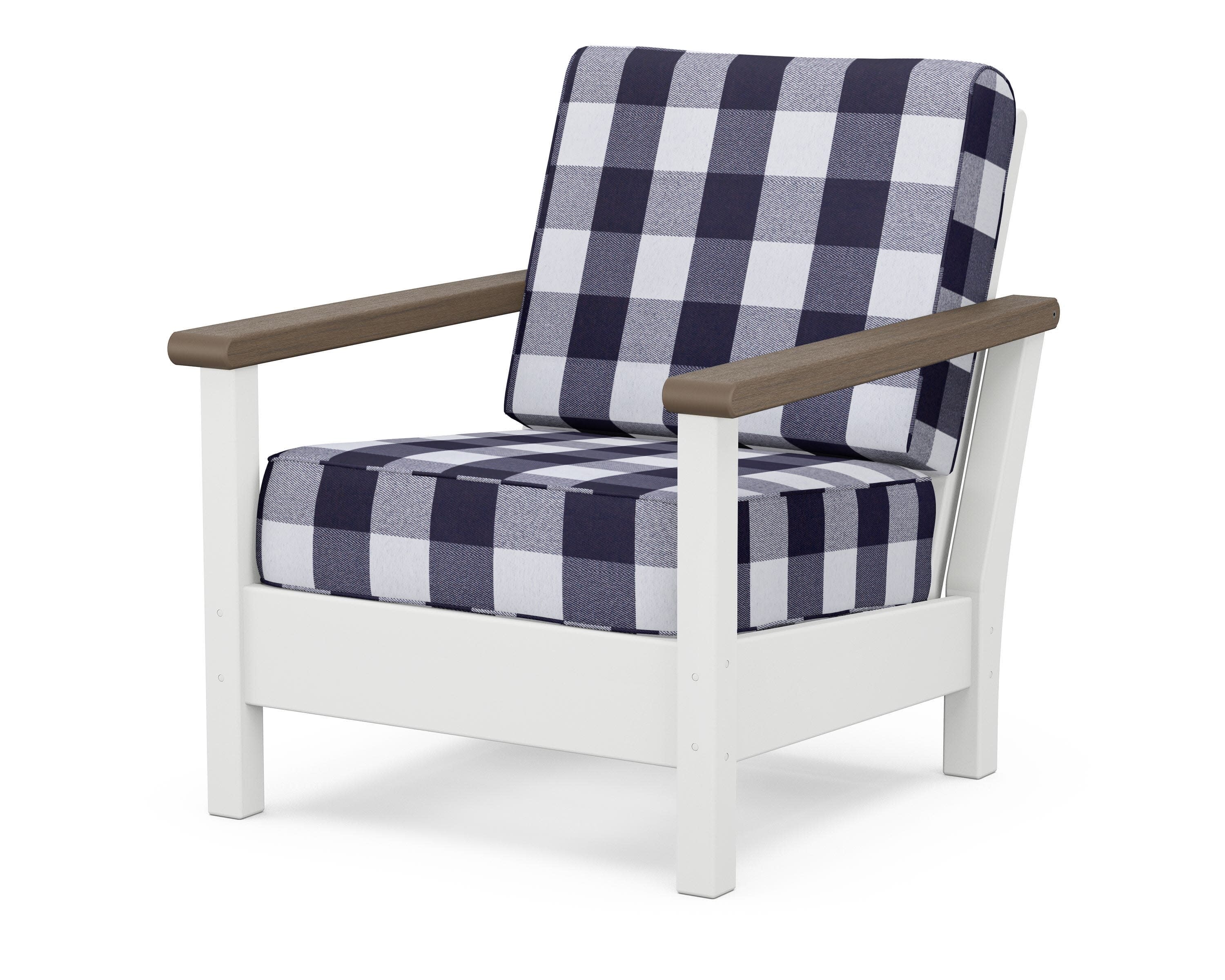 Harbour Deep Seating Chair in White / Kona / Buffalo Plaid Navy