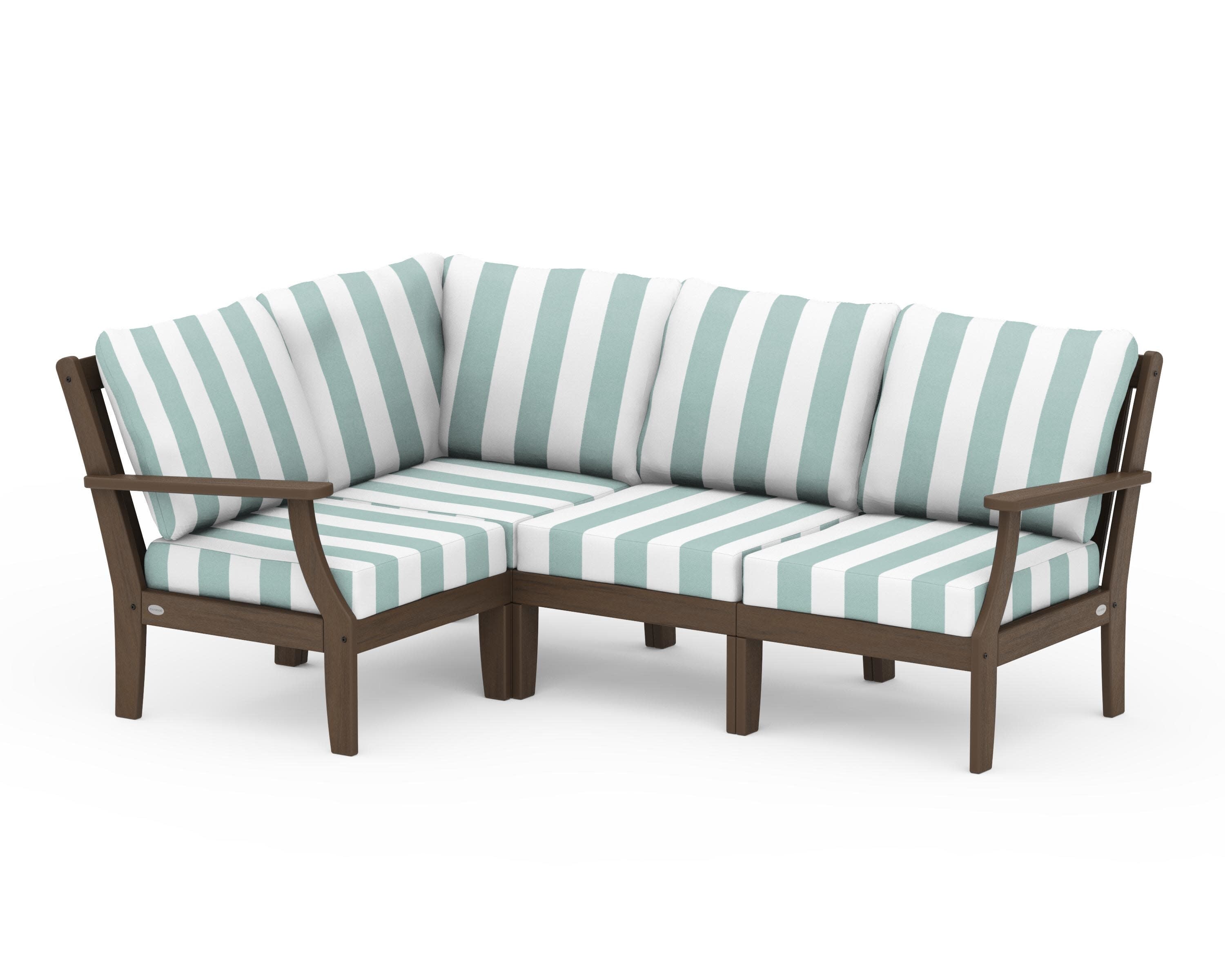 Braxton Modular 4-Piece Deep Seating Set in Kona / Cabana Stripe Glacier Spa