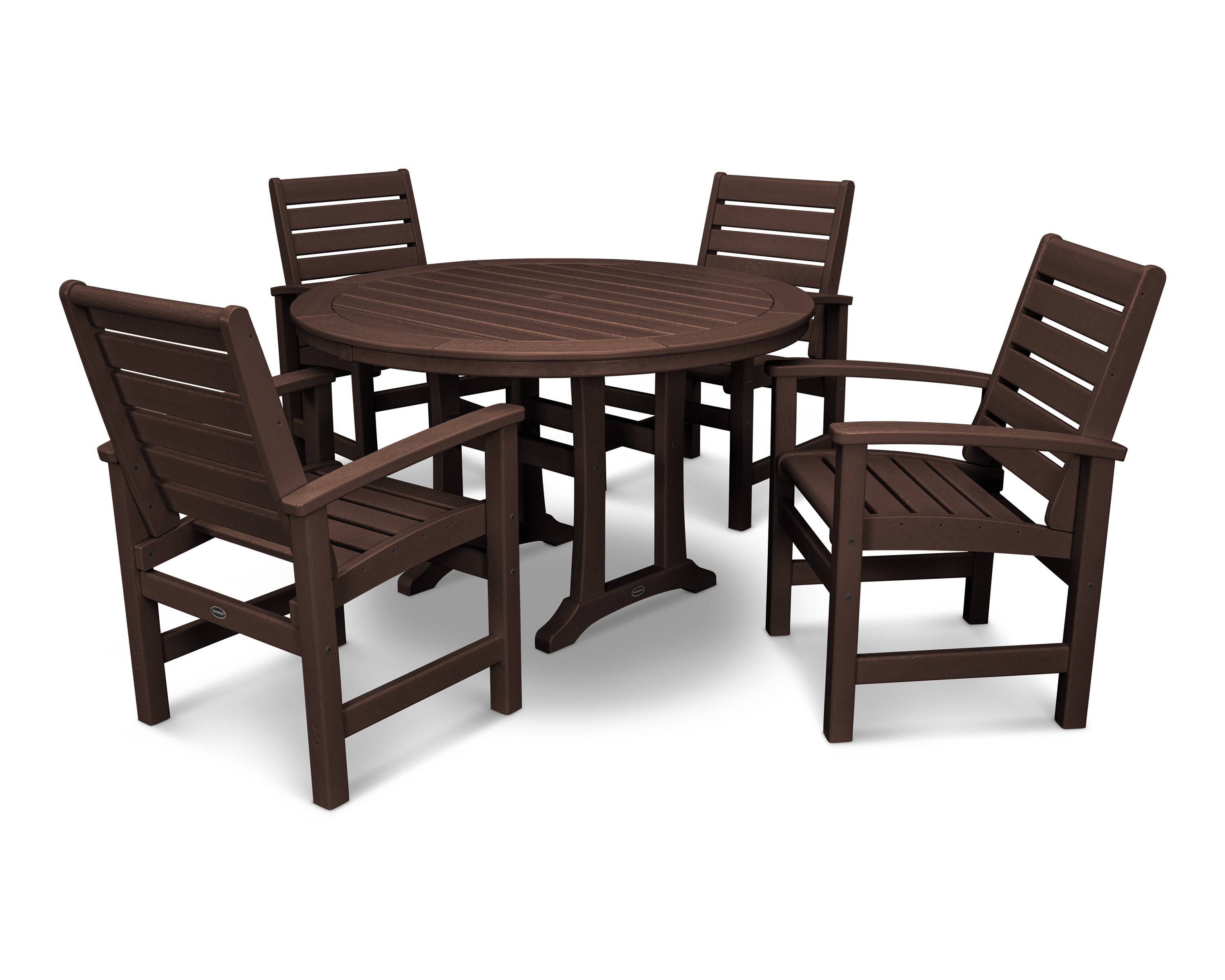 Signature 5-Piece Round Dining Set with Trestle Legs in Mahogany