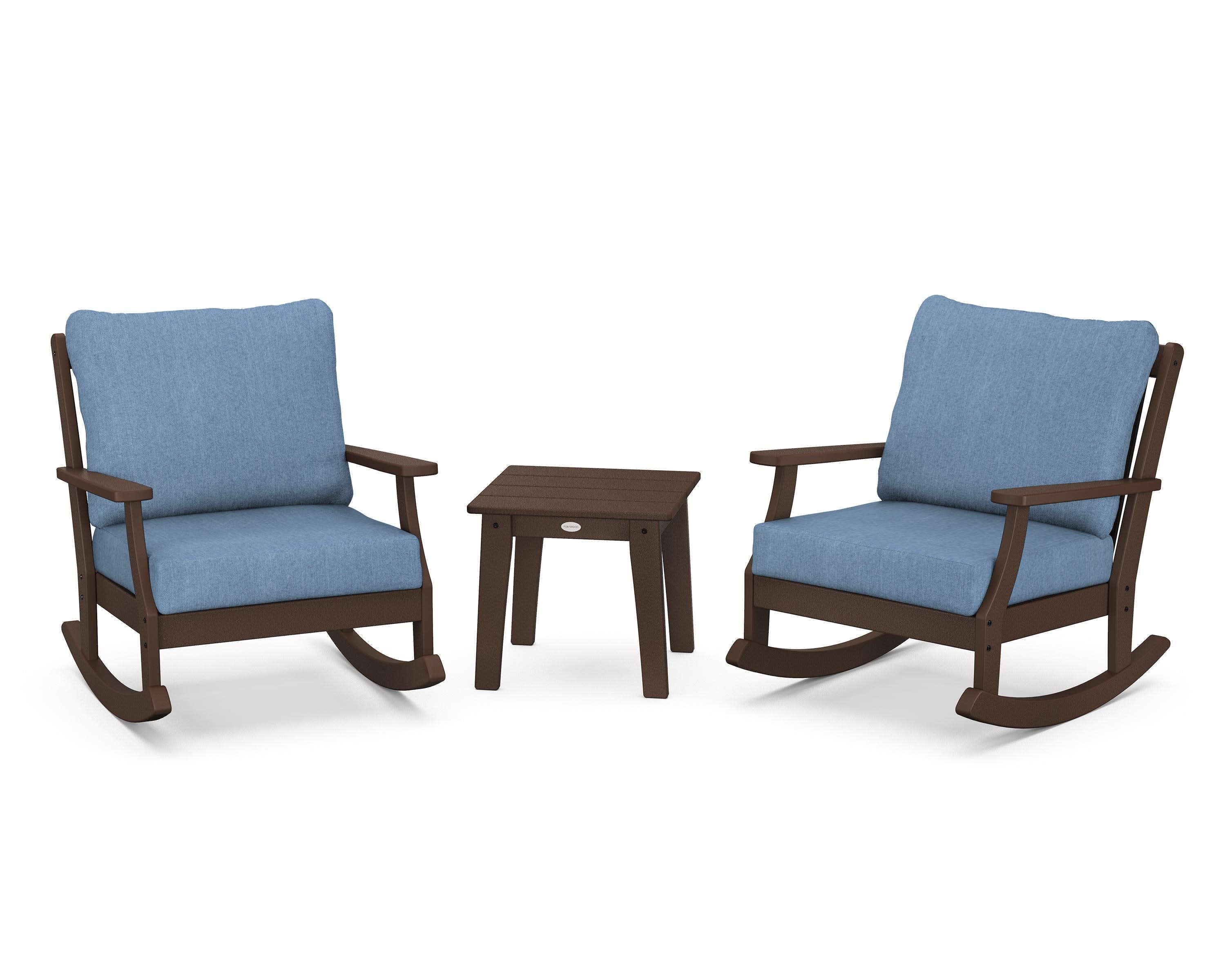 Braxton 3-Piece Deep Seating Rocker Set in Mahogany / Sky Blue