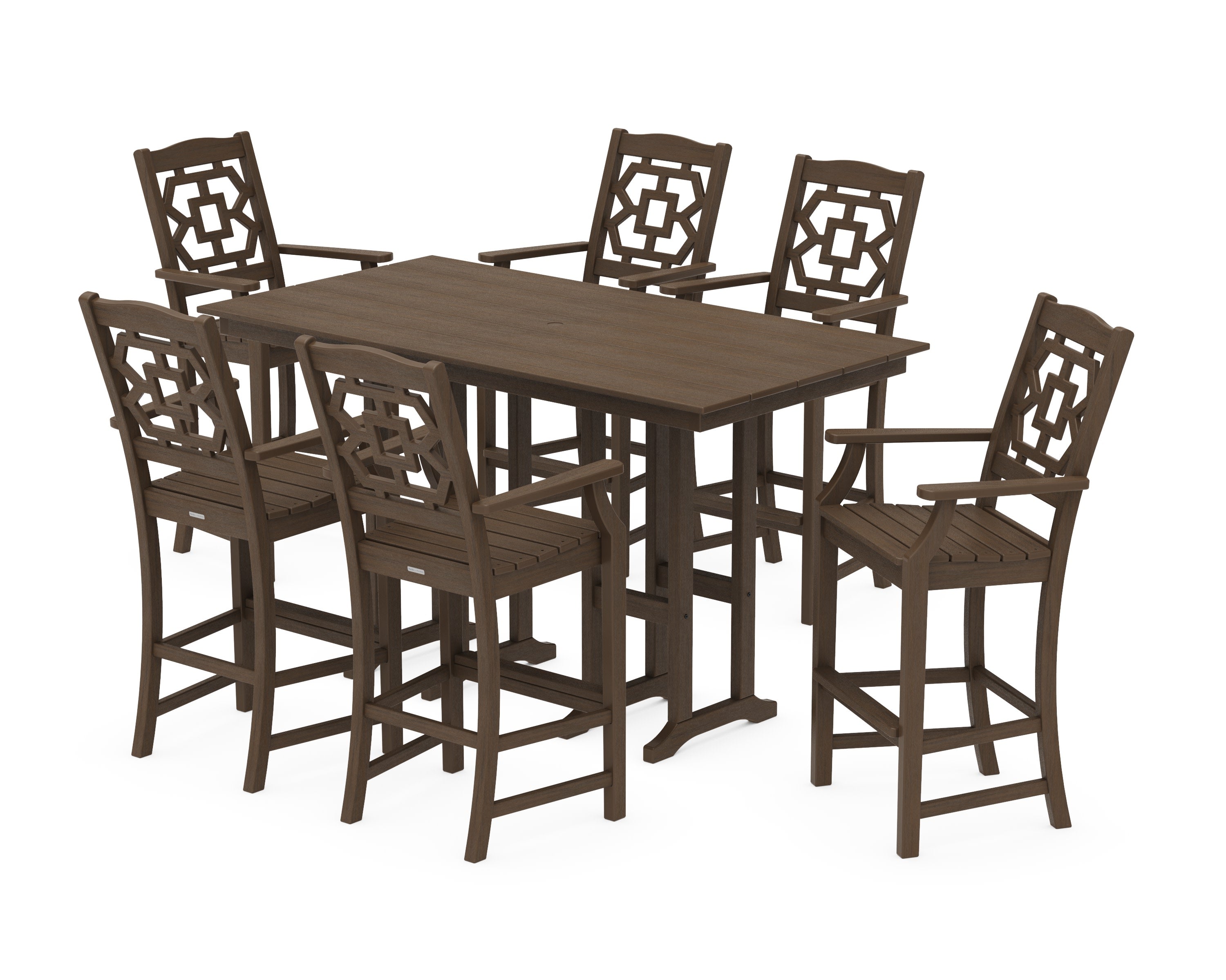 Chinoiserie Arm Chair 7-Piece Farmhouse Bar Set in Kona