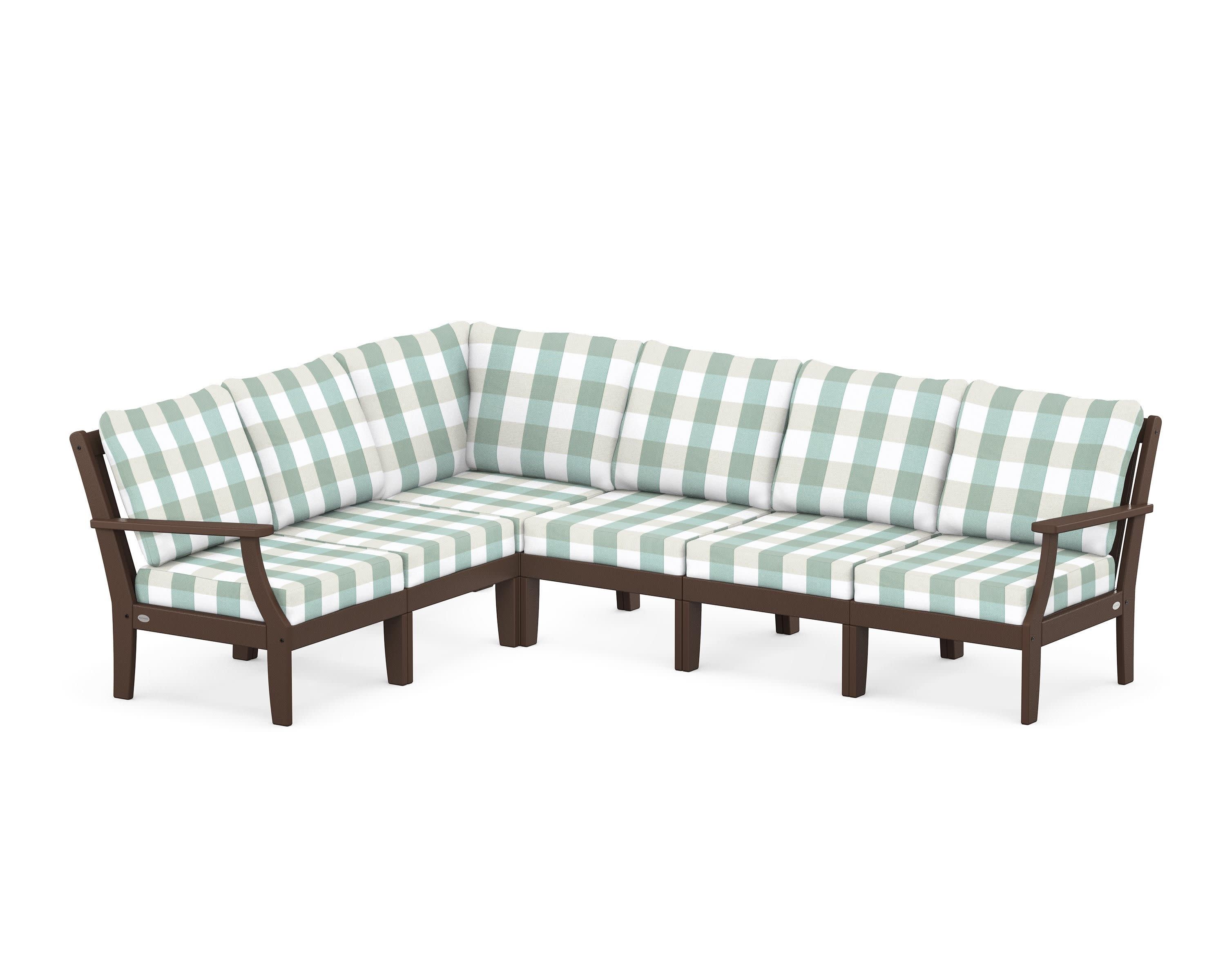Braxton Modular 6-Piece Deep Seating Set in Mahogany / Buffalo Plaid Glacier Spa