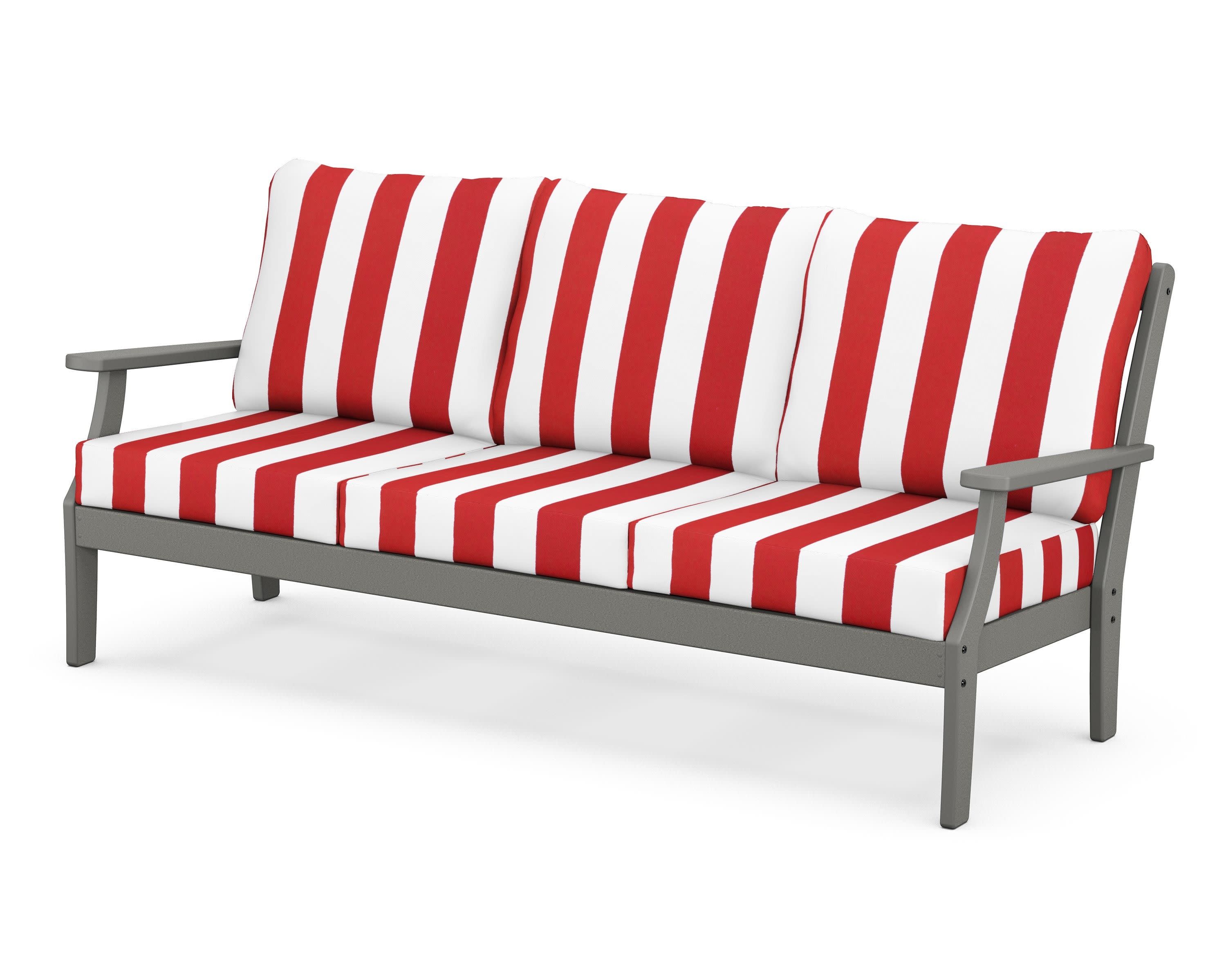 Braxton Deep Seating Sofa in Slate Grey / Cabana Stripe Crimson