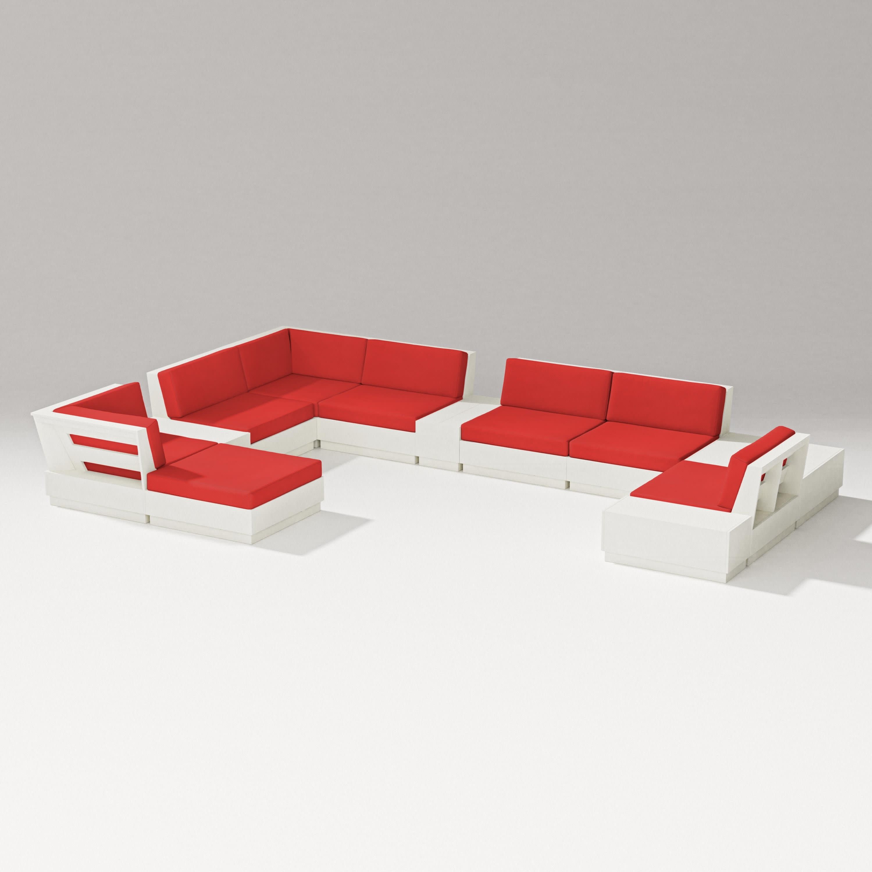 Elevate 12-Piece Conversation Sectional Set in Vintage White / Crimson Linen