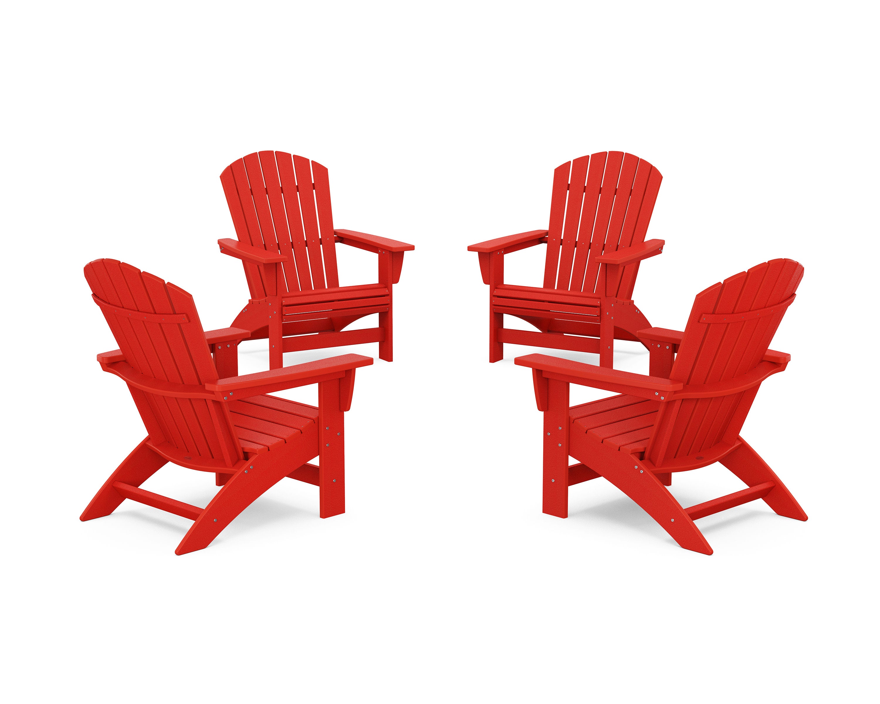 4-Piece Nautical Grand Adirondack Chair Conversation Set in Sunset Red