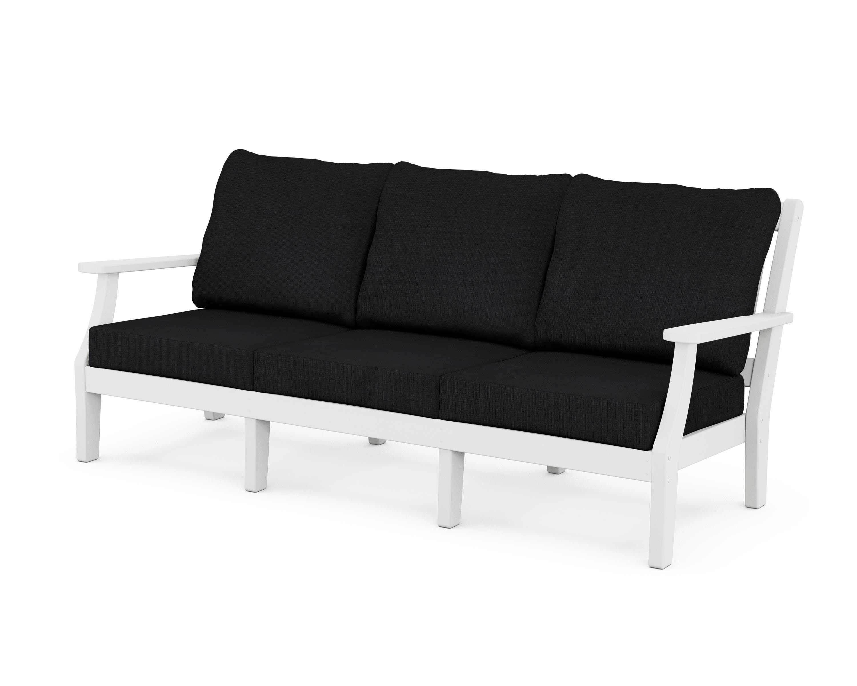 Chinoiserie Deep Seating Sofa in White / Midnight Linen