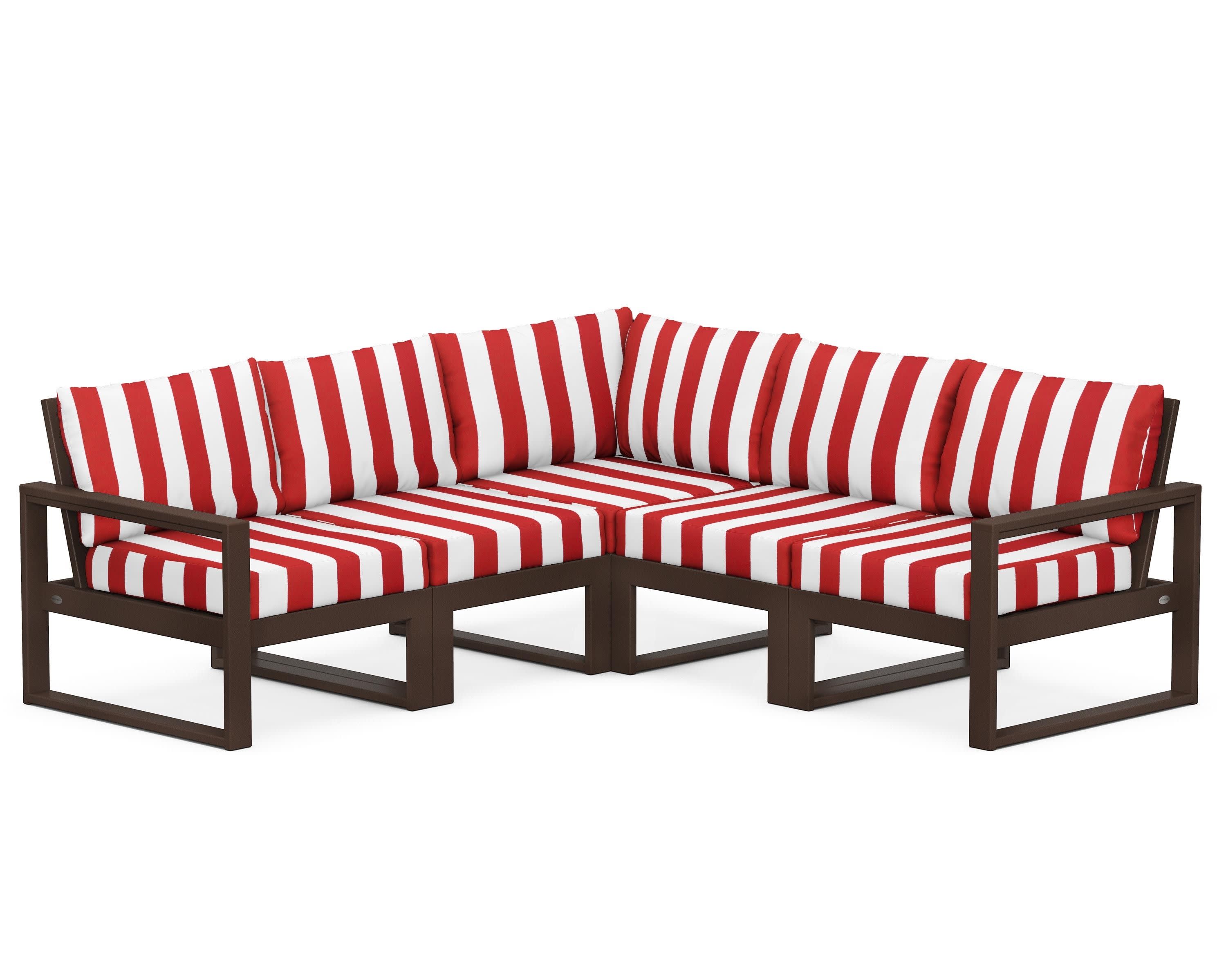 EDGE 5-Piece Modular Deep Seating Set in Mahogany / Cabana Stripe Crimson