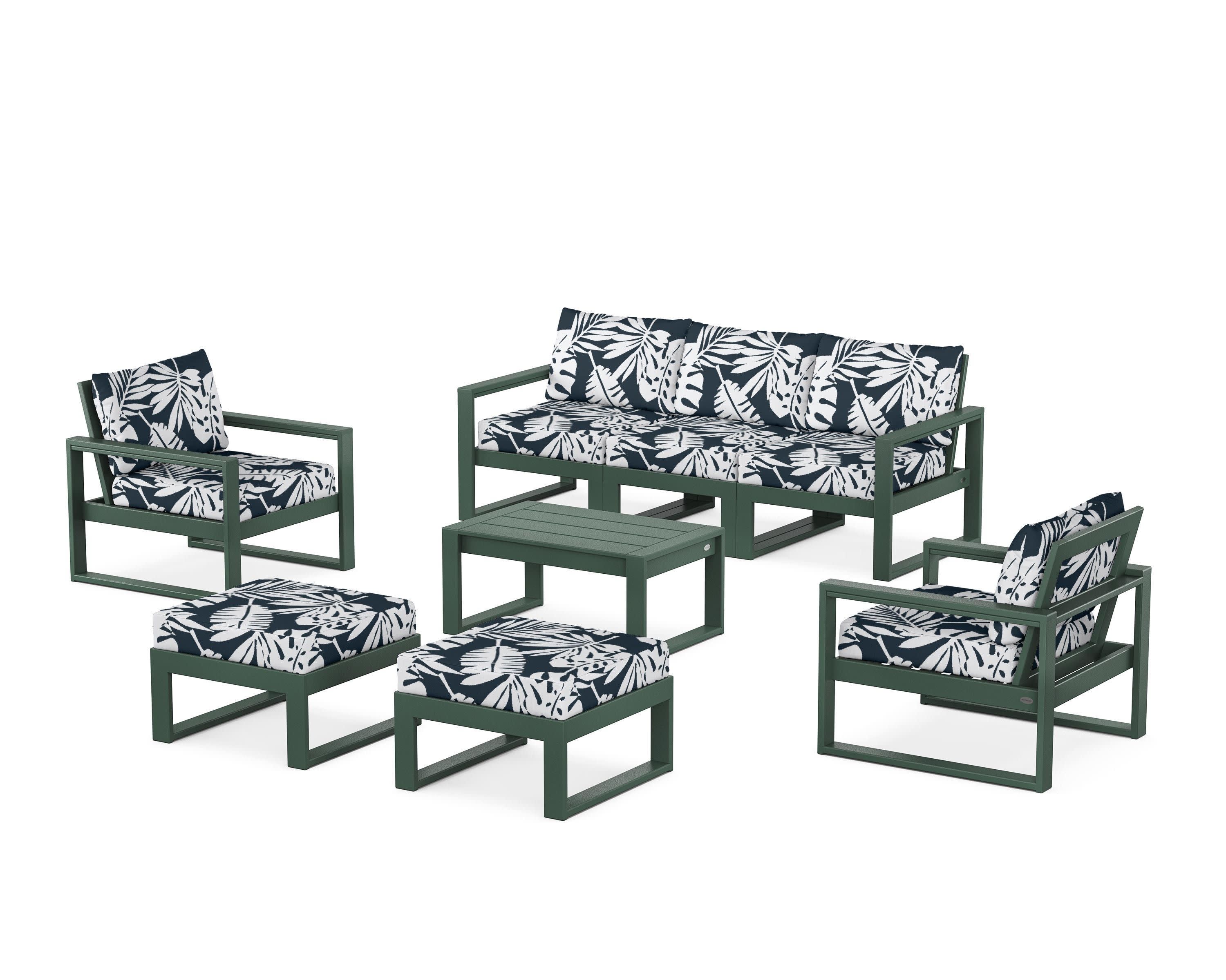 EDGE Sectional 8-Piece Lounge Sofa Set in Green / Leaf Marine Indigo