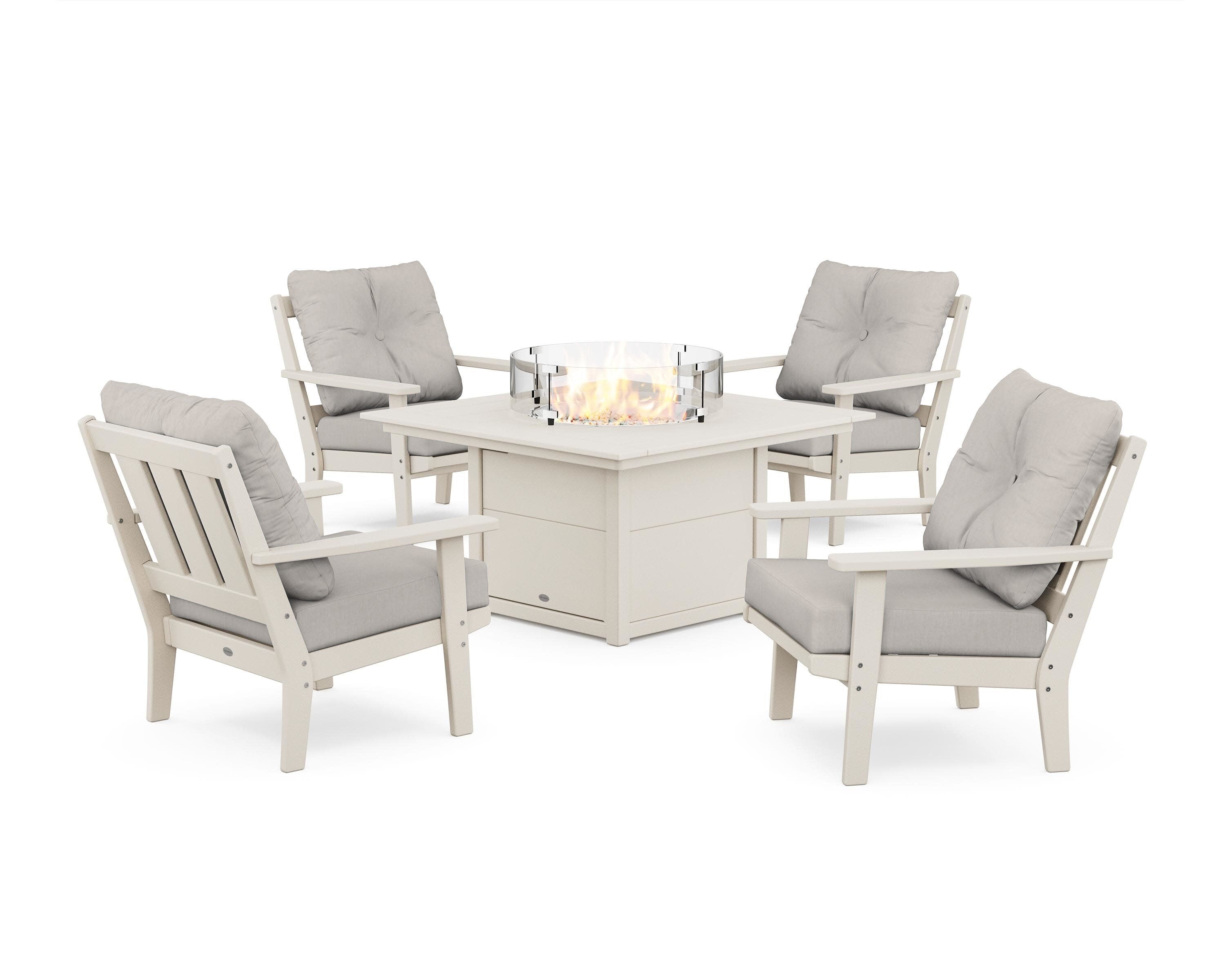 Oxford 5-Piece Deep Seating Set with Fire Pit Table in Sand / Cast Ash
