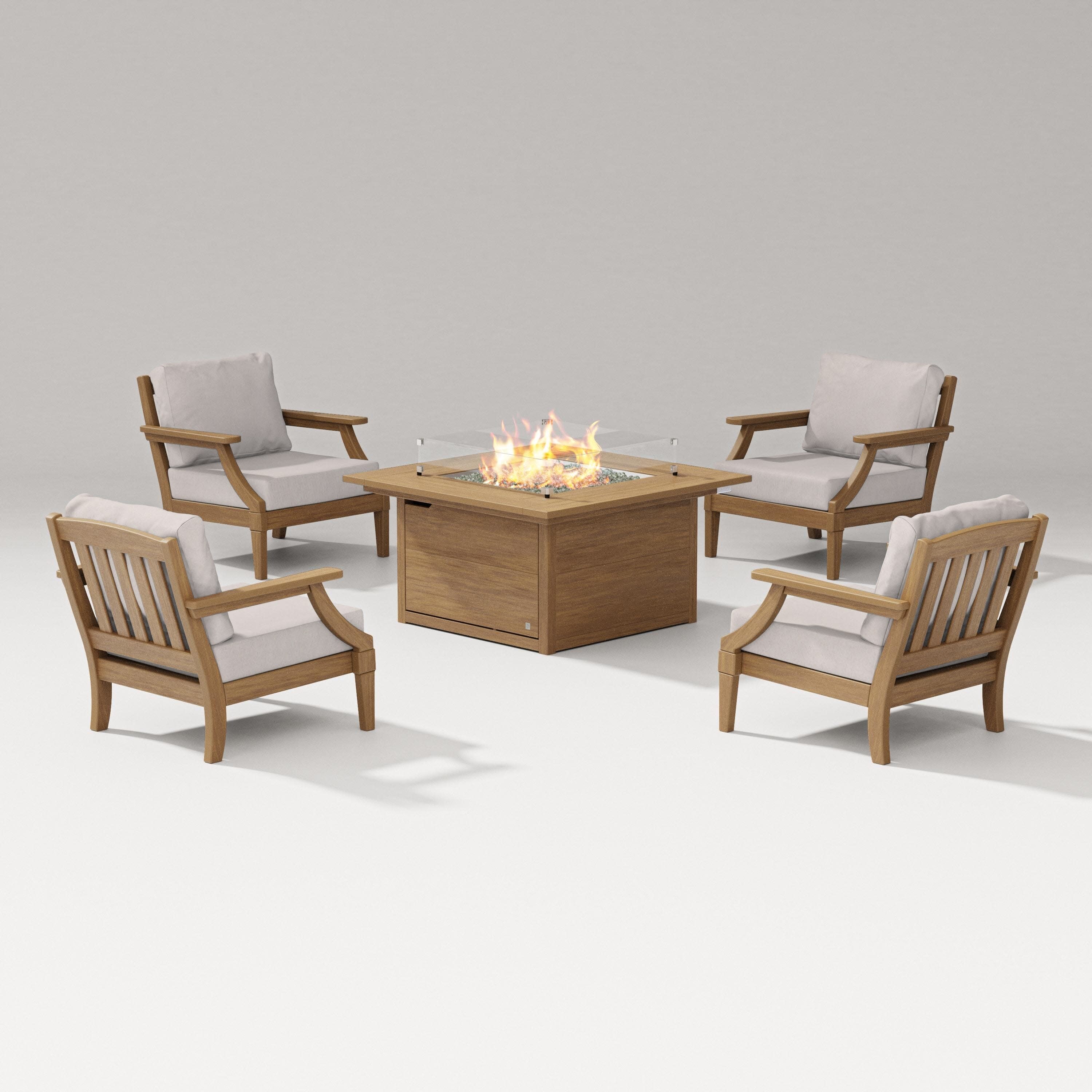 Estate 5-Piece Lounge Fire Table Set in Natural / Dune Burlap