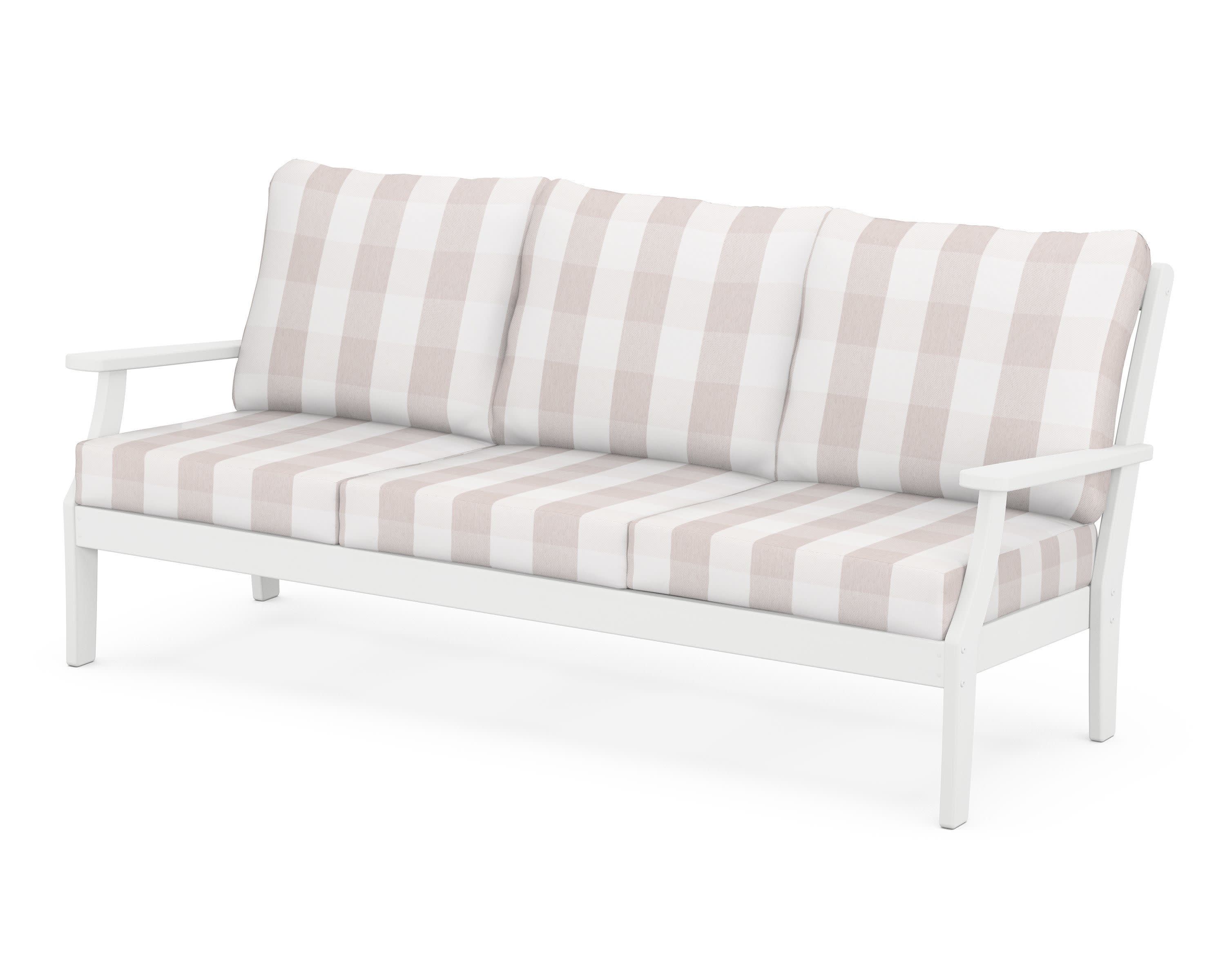 Braxton Deep Seating Sofa in White / Buffalo Plaid Dune Burlap