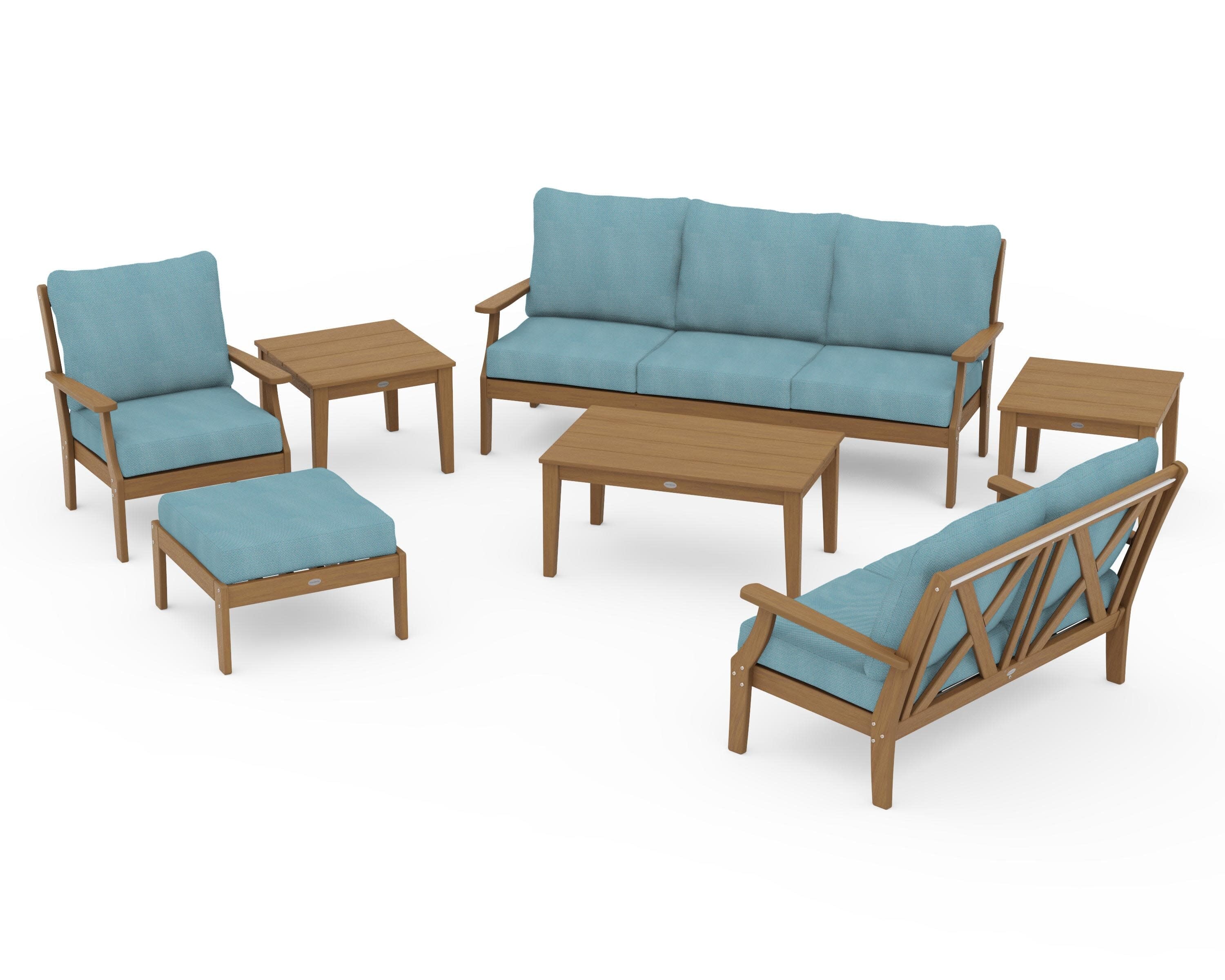 Braxton 7-Piece Deep Seating Set in Natural / Lattice Sky Blue