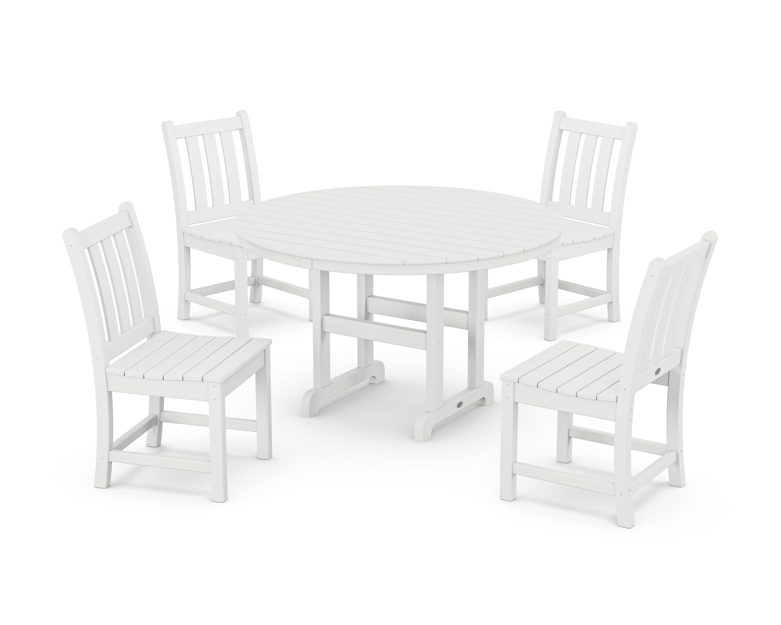 Traditional Garden Side Chair 5-Piece Round Farmhouse Dining Set in White
