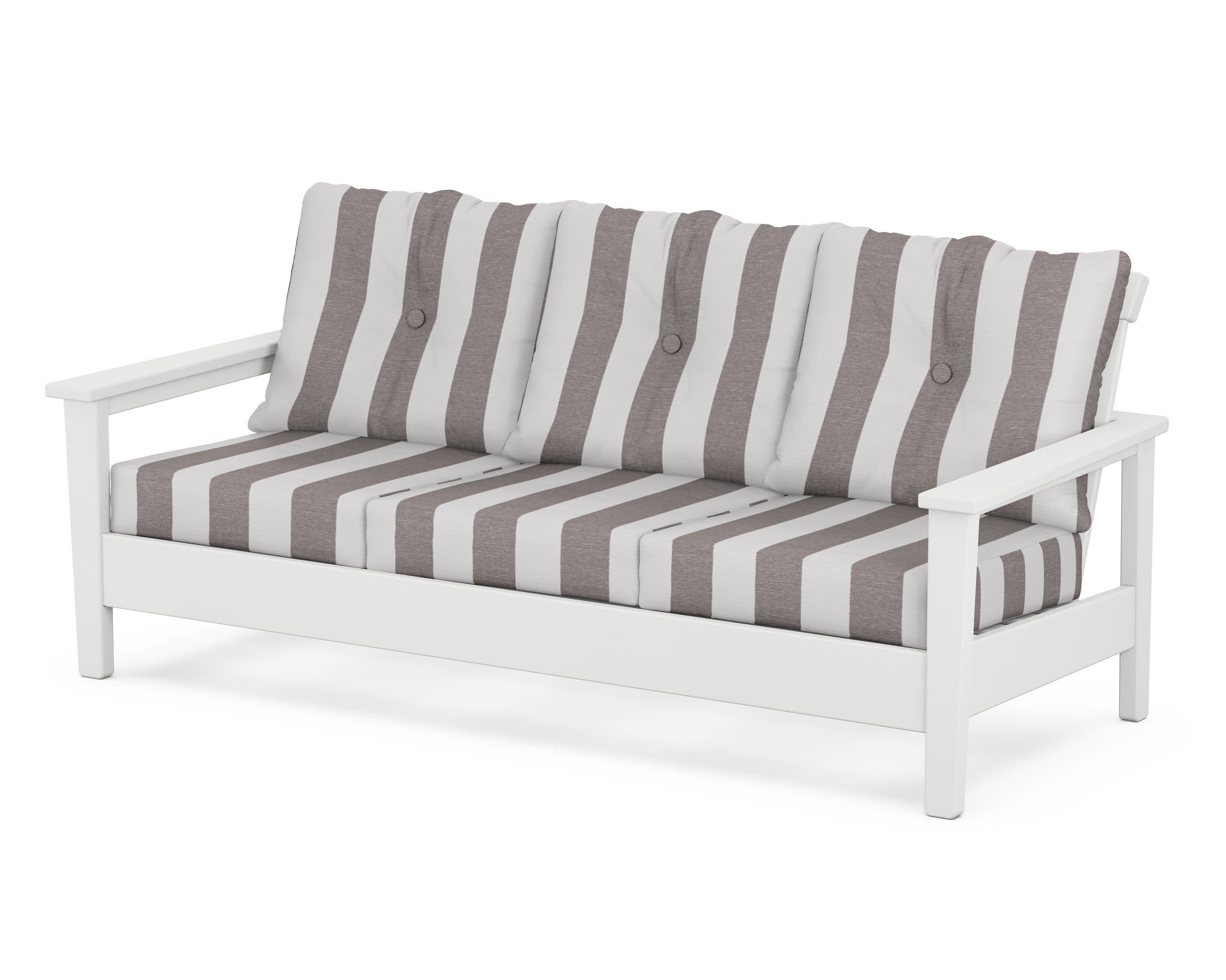 Prescott Deep Seating Sofa in White / Cabana Stripe Grey Mist